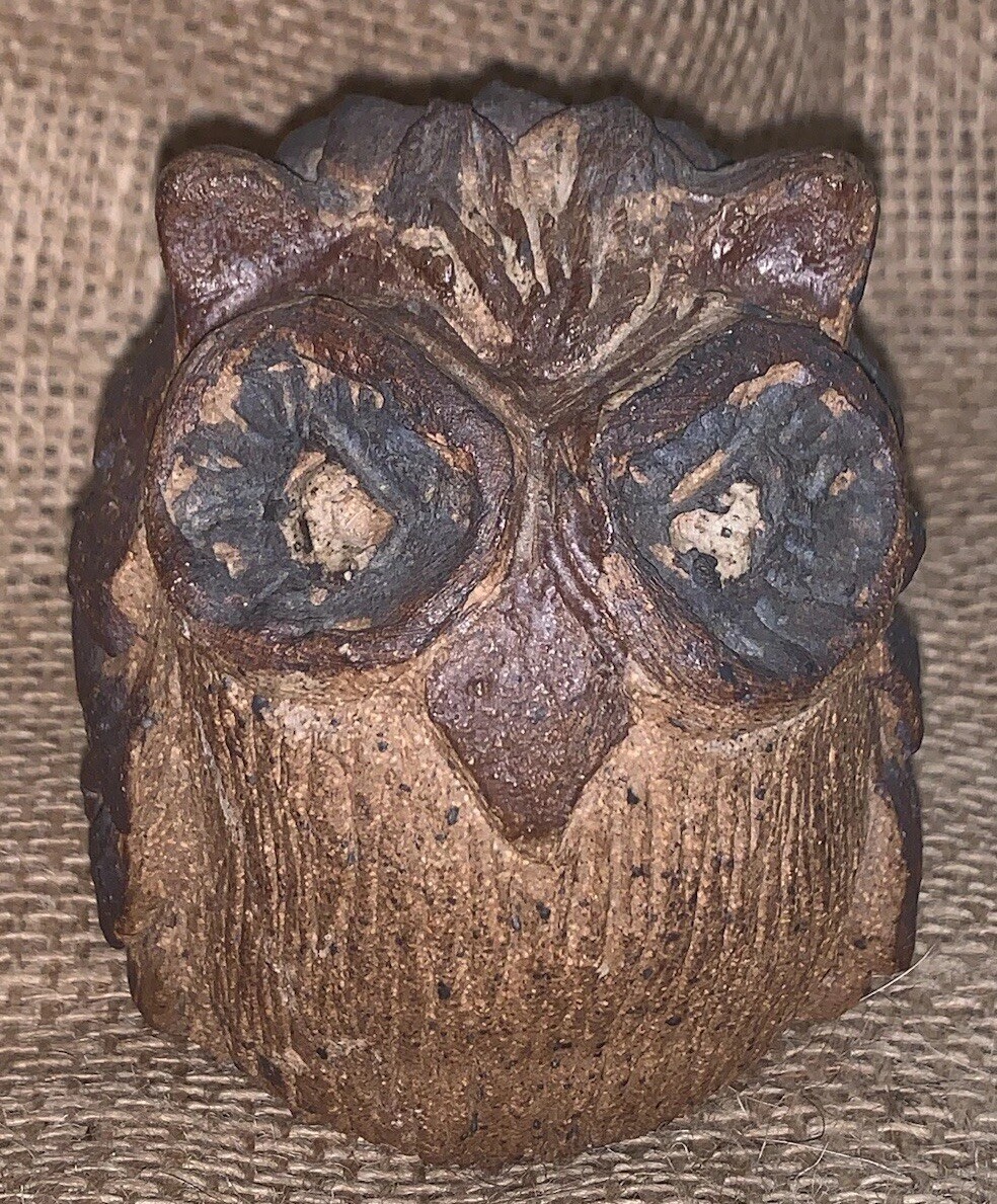 VTG MCM Modern Brutalist Owl Pottery Signed Hosack 3.5”T 3.25”Diam Signed Hosack