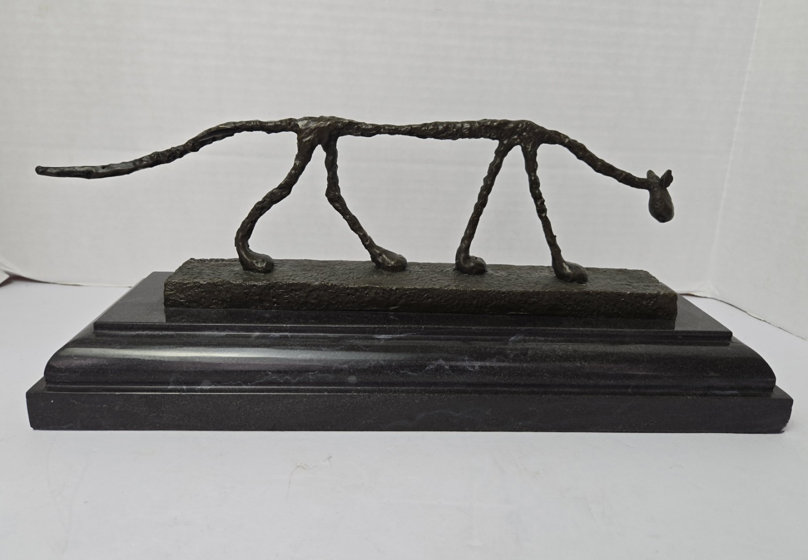 Vintage Bronze Cat Sculpture After Alberto Giacometti Signed Le Chat The Cat