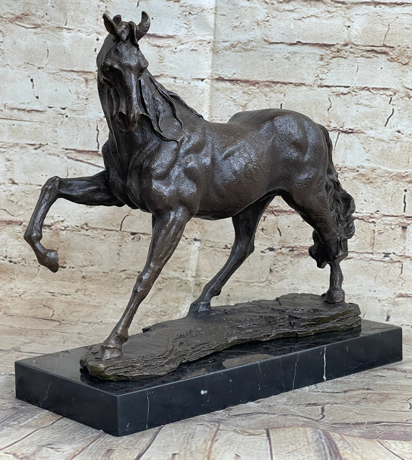 Trotting Horse Signed Original Bronze Sculpture Statue Marble Base Equestrian