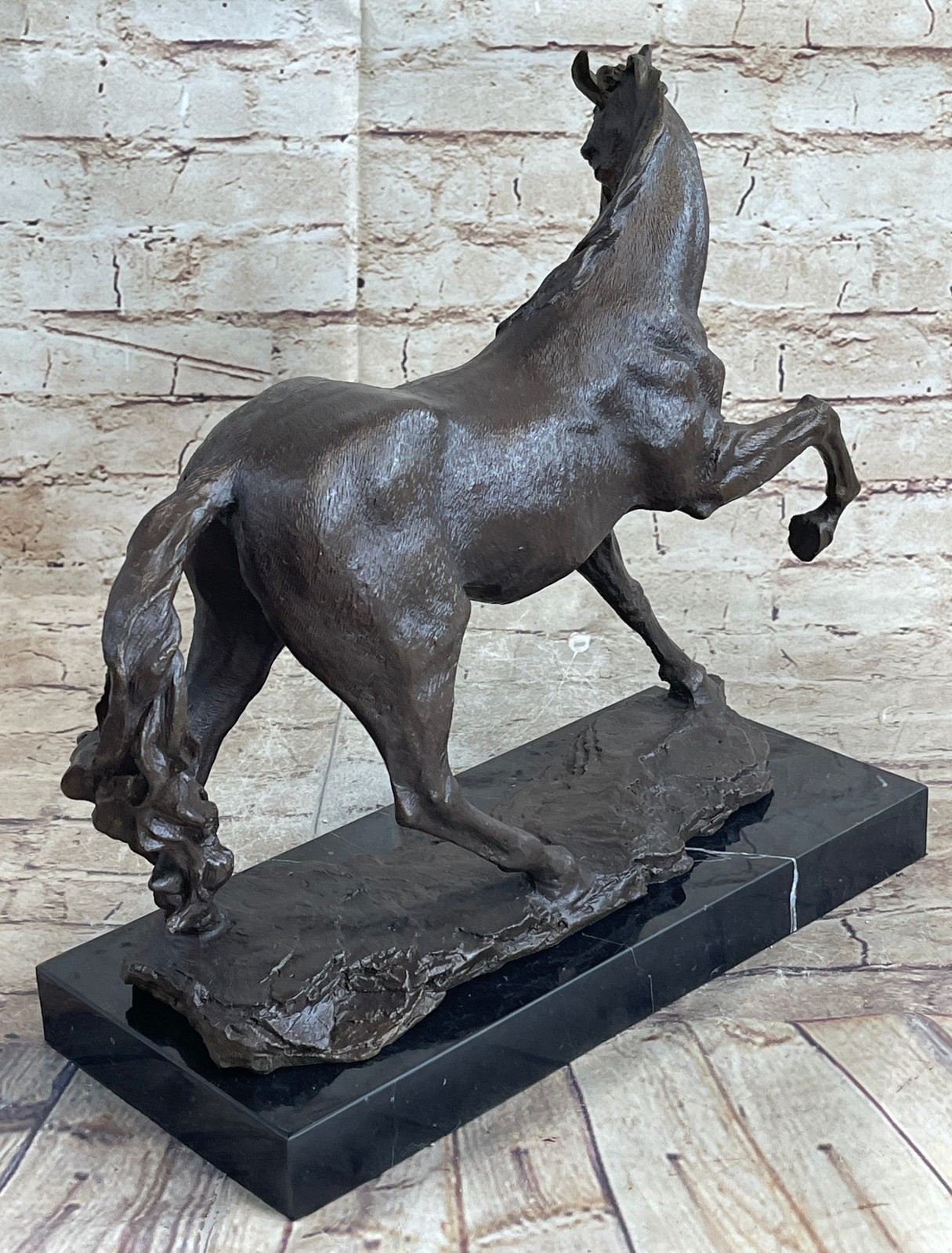 Trotting Horse Signed Original Bronze Sculpture Statue Marble Base Equestrian