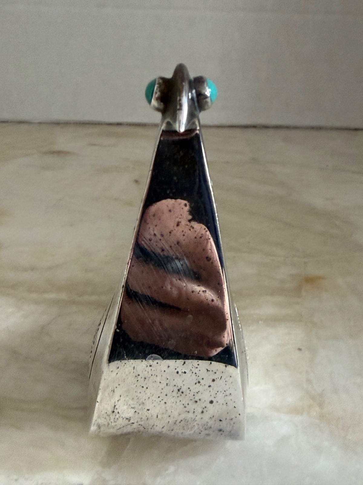 Rare Taller Tinta Ecuador Silver-Plated Bird Figurine w/ Turquoise Eye MCM 1960s