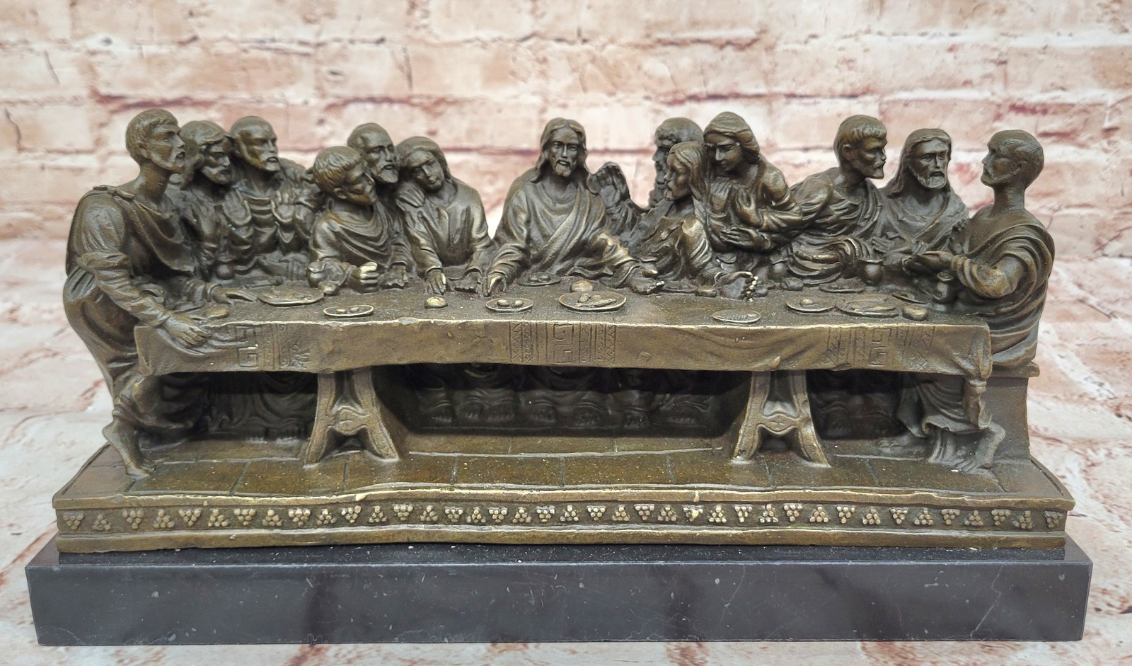 Vintage rare large hand made bronze religious last supper from church Sculpture