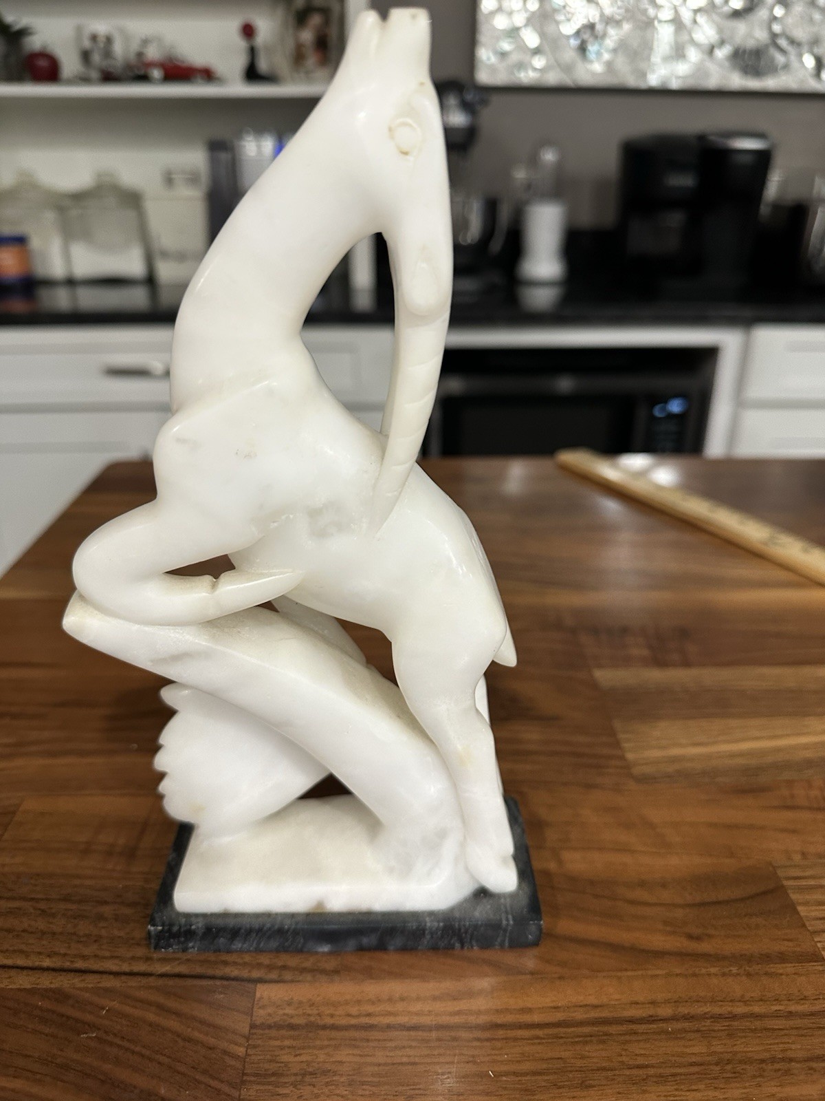 VTG 60’s Italian Carved Alabaster Gazelle On Marble Plynth