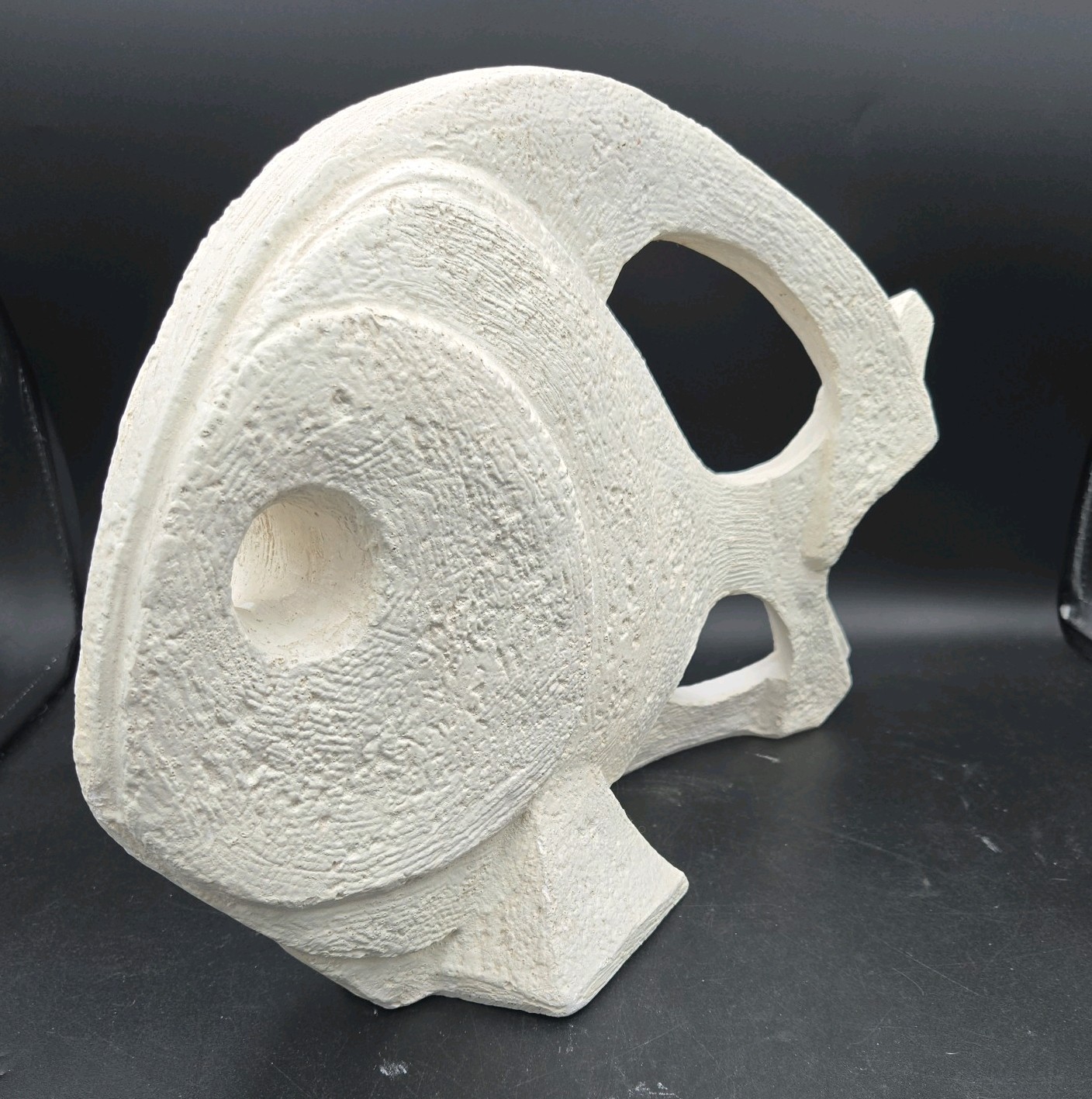 Vintage Postmodern Cast Stone Fish Sculpture Large Abstract Decor
