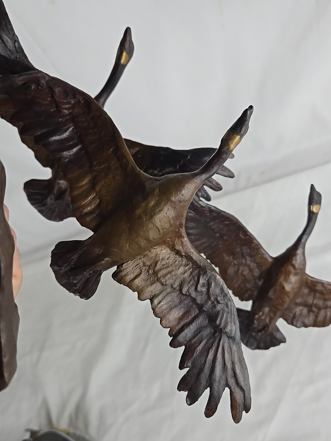 1983 Bronze Sculpture by Jonathan Bronson, « Autumn Flight » Canada Geese Flying