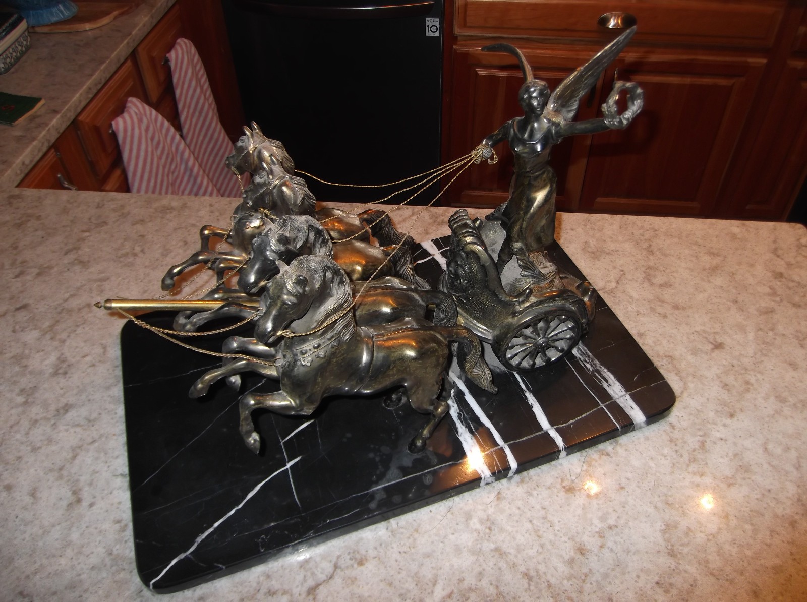 Antique Quadriga Sculpture Spelter On Marble Base 22inx15in