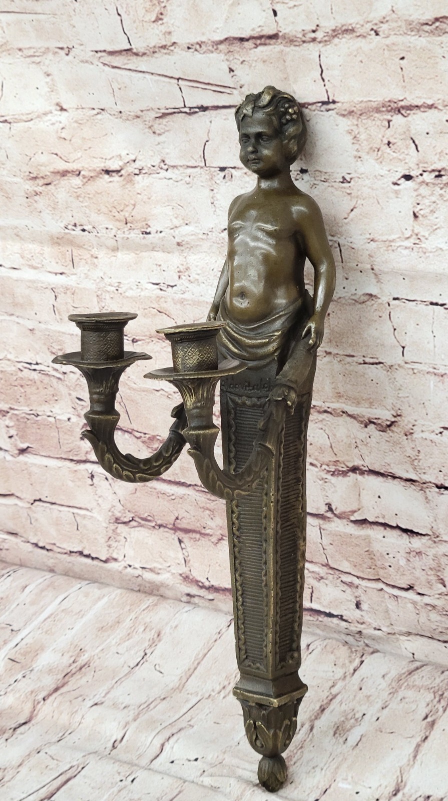 100% Pure Bronze Baby Angel Wall Sconce Home Decor Art Gift Figurine