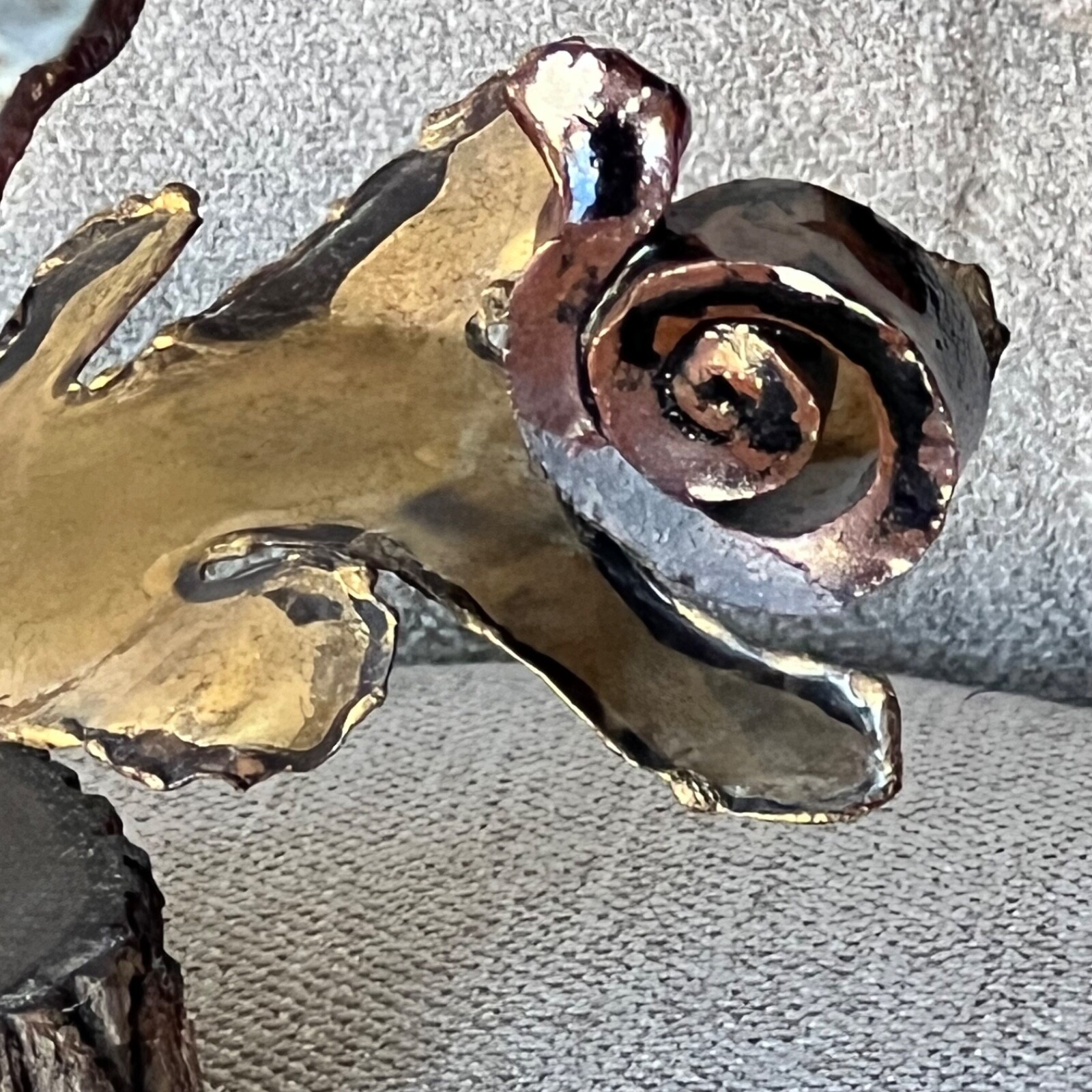 Vintage Flowers Snail Kinetic Sculpture Copper Ceramic Wood Winifred Cole 10&Prime;