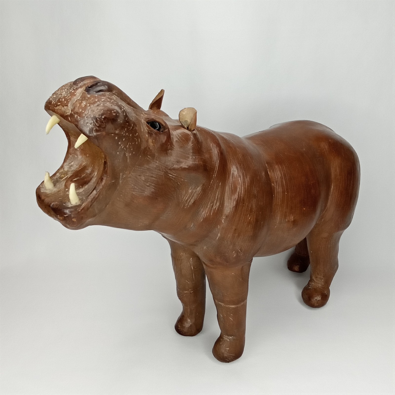 Mid Century 1960s Leather Clad Hippopotamus Artisanal Leatherwork New Arrival