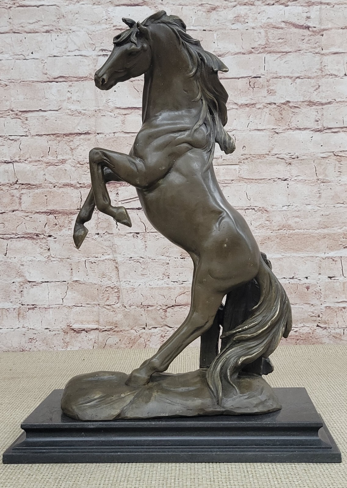 Abstract Art Sculpture Bronze Copper Marble Horse Rearing Mars Statue Figurine
