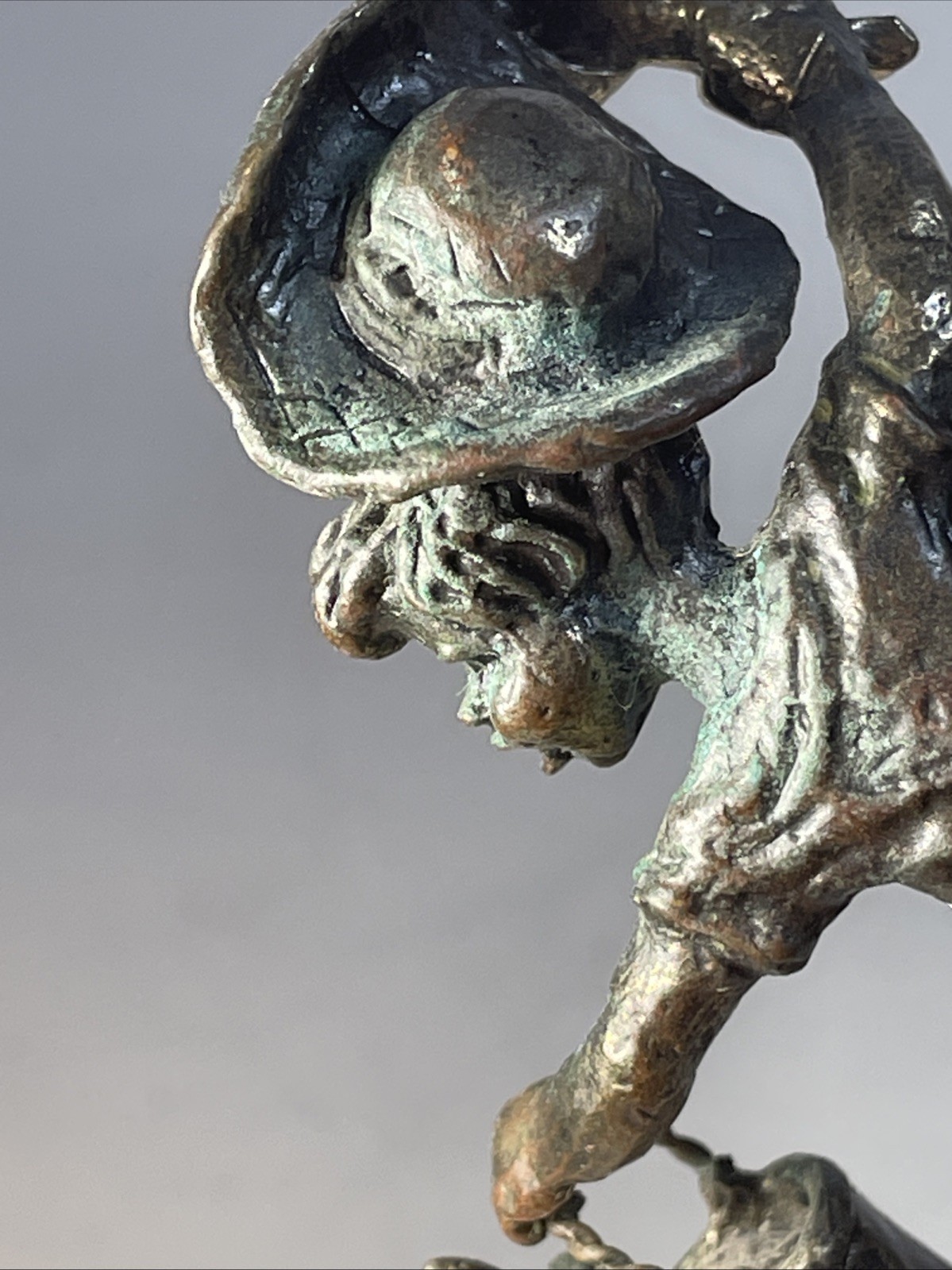 Signed ‘72 Dan Levin Bronze Metal Sculpture Boy Ladder Painting Fence Dog Rabbit