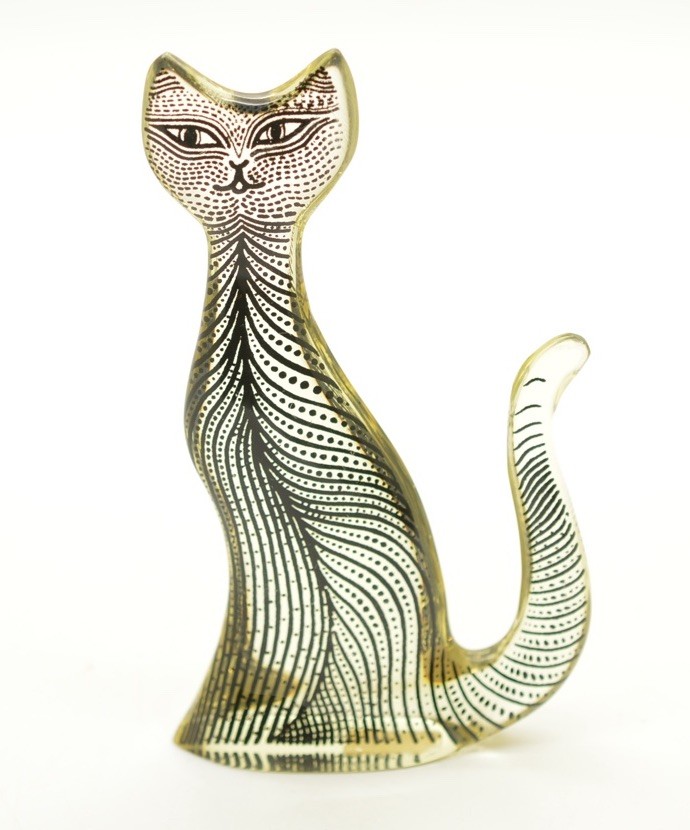 Vintage Abraham Palatnik 4’’ Acrylic Lucite Cat Sculpture MCM Op Art Brazil