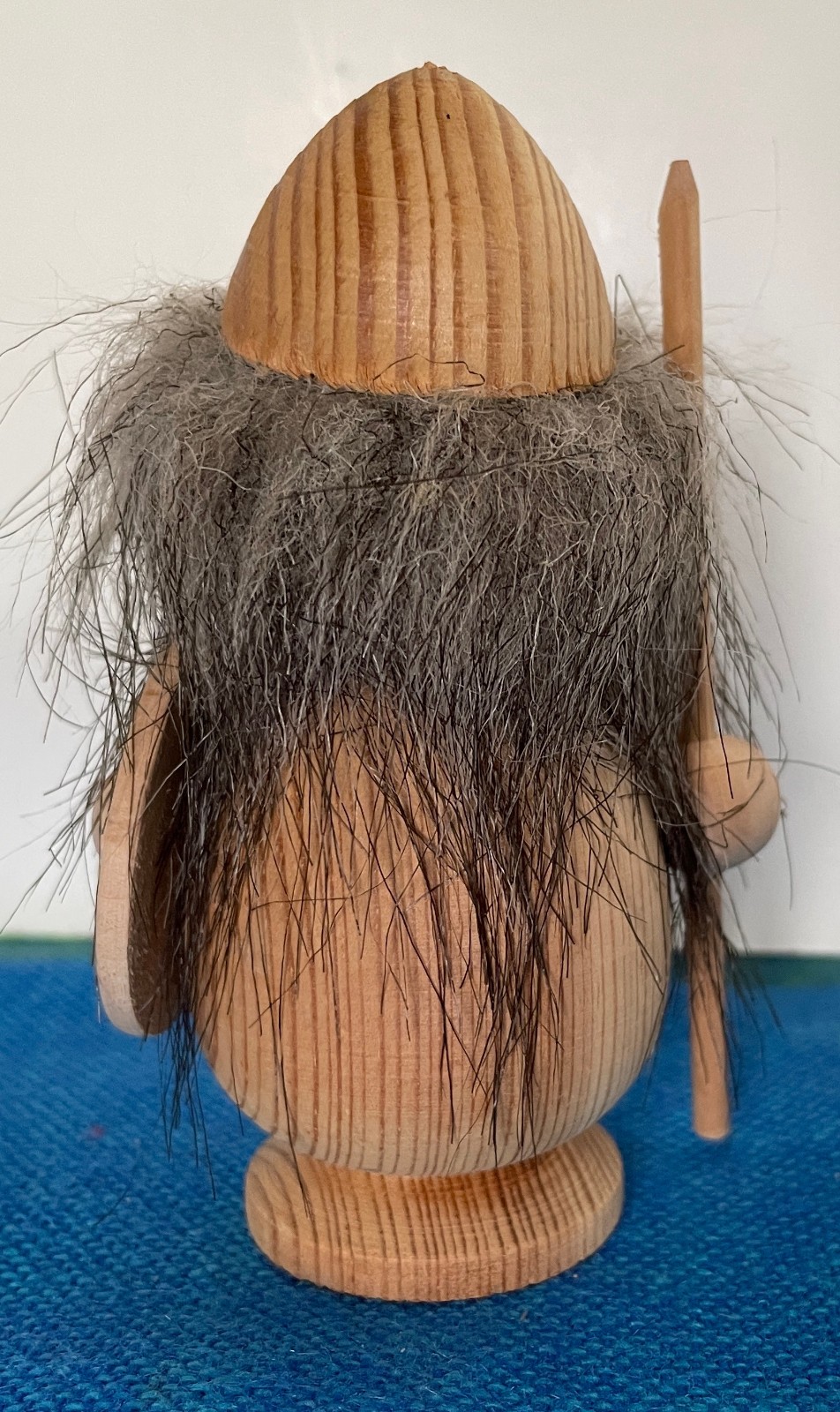 SWEDEN MID-20TH C VINT VIKING WARRIOR Wood Helmet Spear Shield 4.5&Prime; Hairy Troll