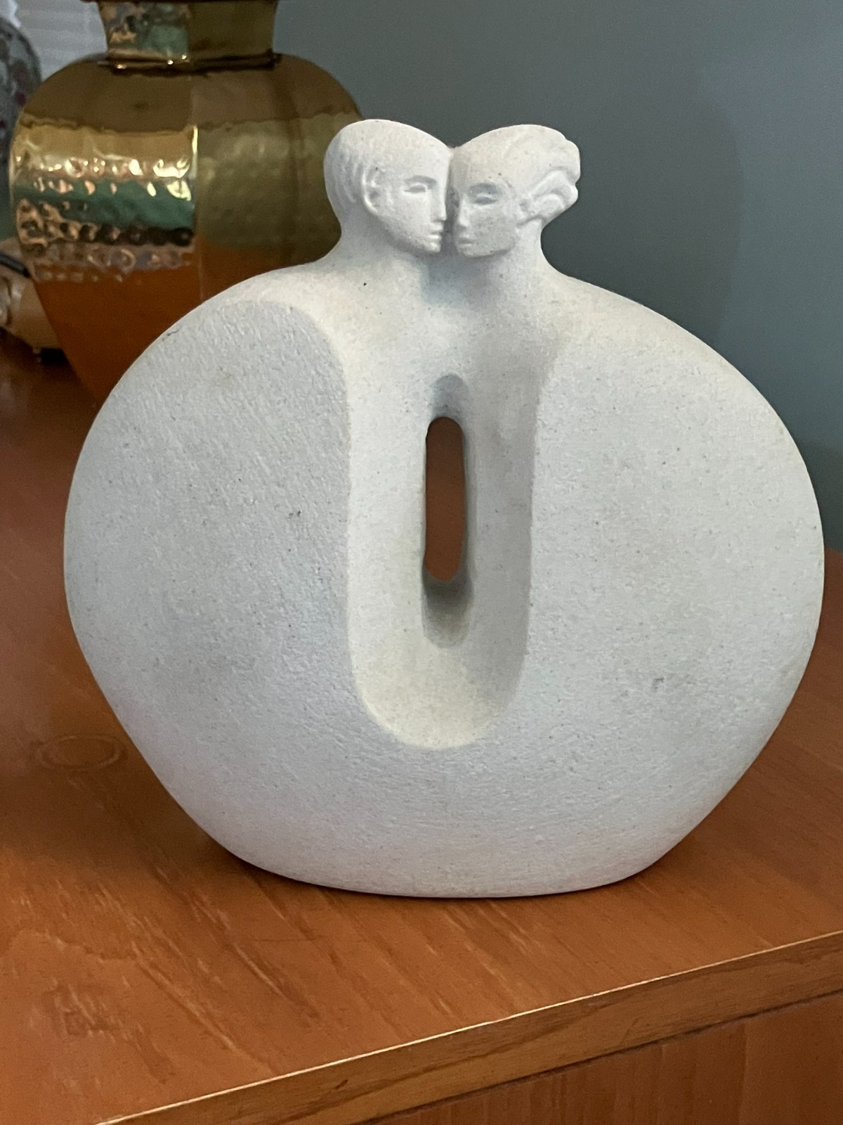 Vintage Art Deco Belgium Marbell Stone Art Sculpture Lovers 8.5&Prime;x8.5&Prime;x2.5&Prime;