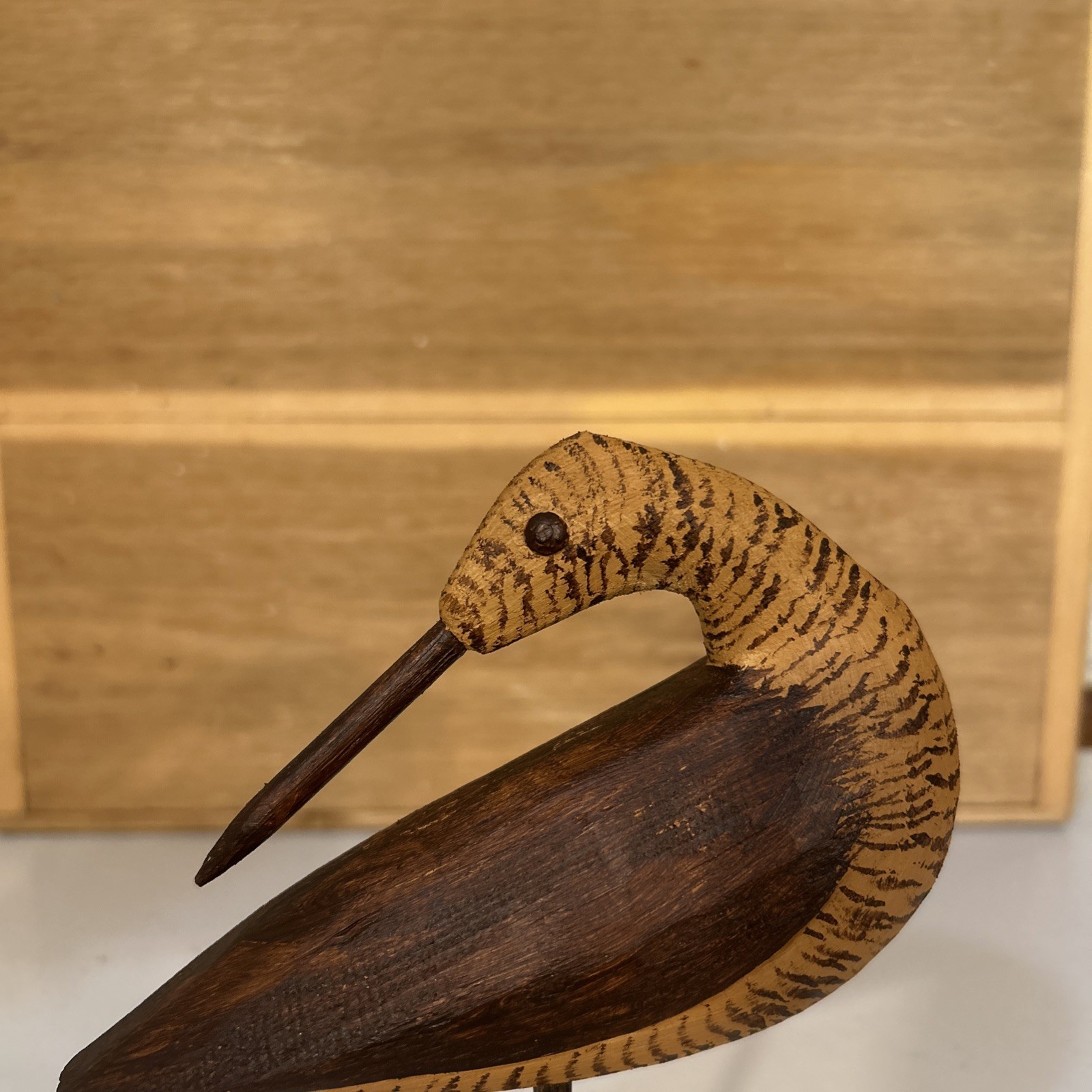 Hand Carved Antique Style Preening Brown Phase Peep Shorebird Decoy