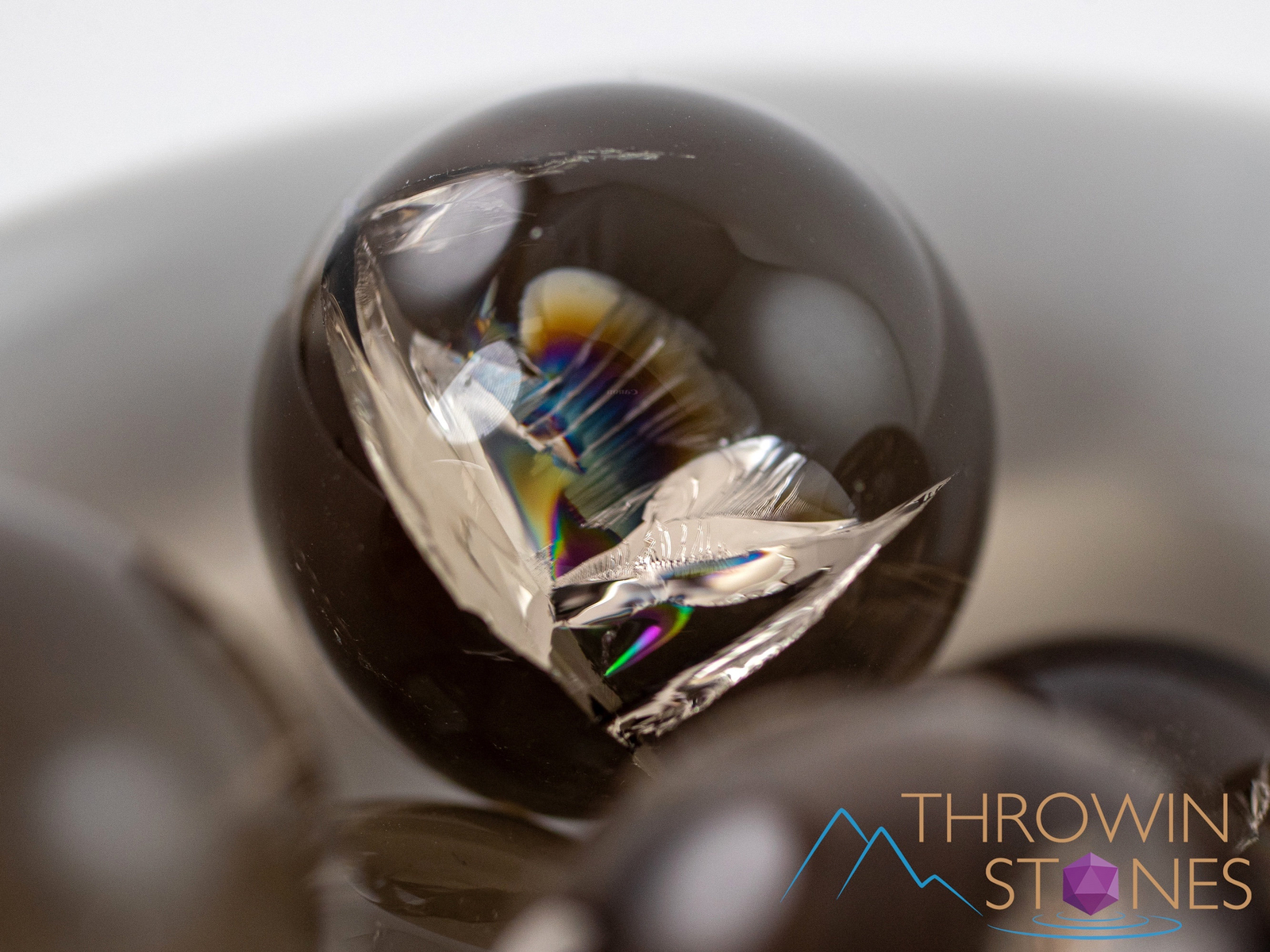 SMOKY QUARTZ Crystal Ball Sphere w Rainbow Flash, Divination, Gift, Decor, E1812