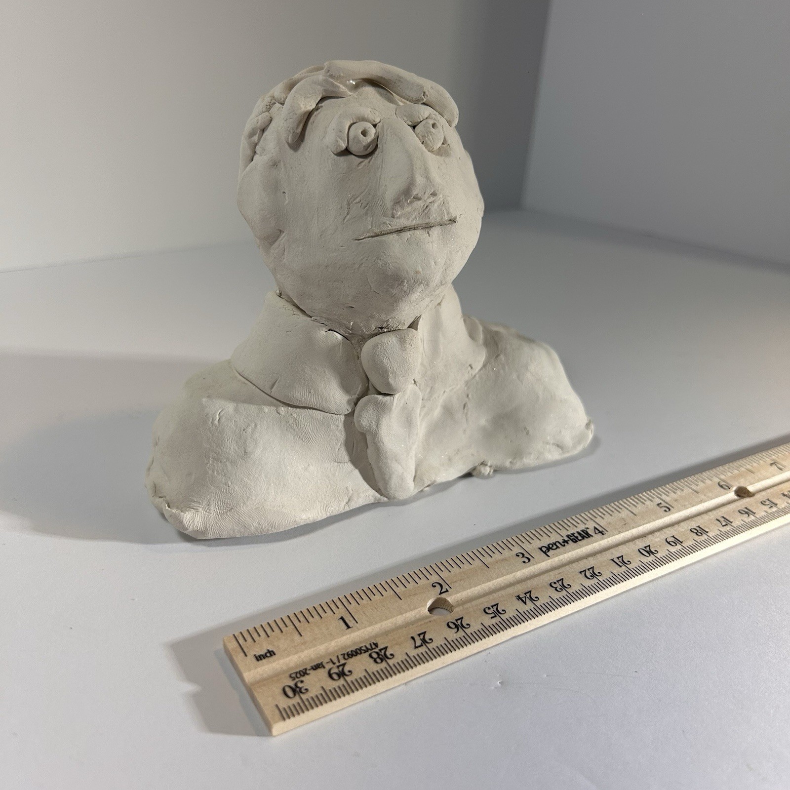 Vintage Style Handmade Clay Bust Sculpture – Folk Art Man in Shirt & Tie – OOAK