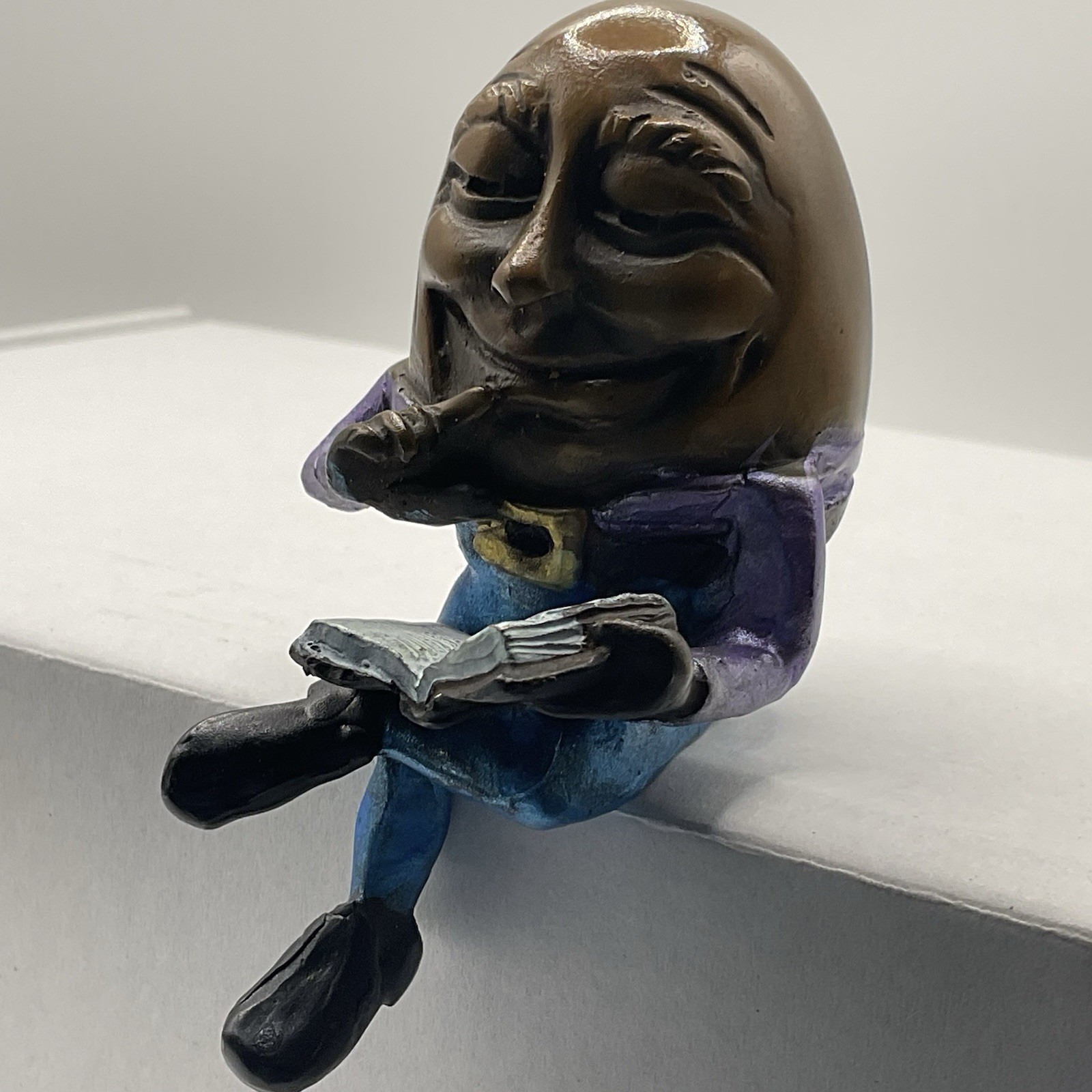 Kimber Fiebiger Bronze Humpty Dumpty Egghead Sculpture Reading Shelf Sitter