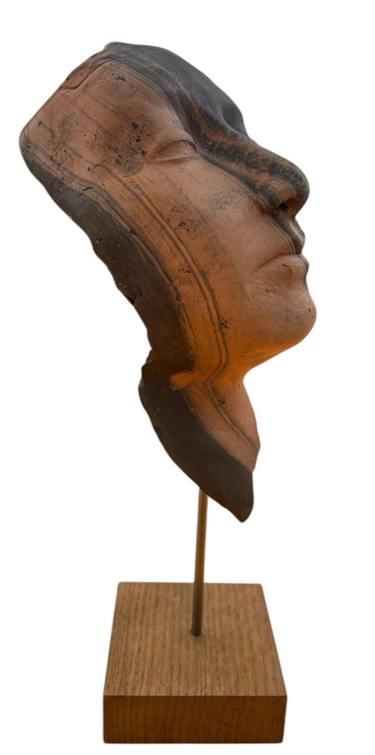 VTG Sculpted Clay Ceramic Head Bust Sculpture Art Floating Stand MCM Insp. 1986