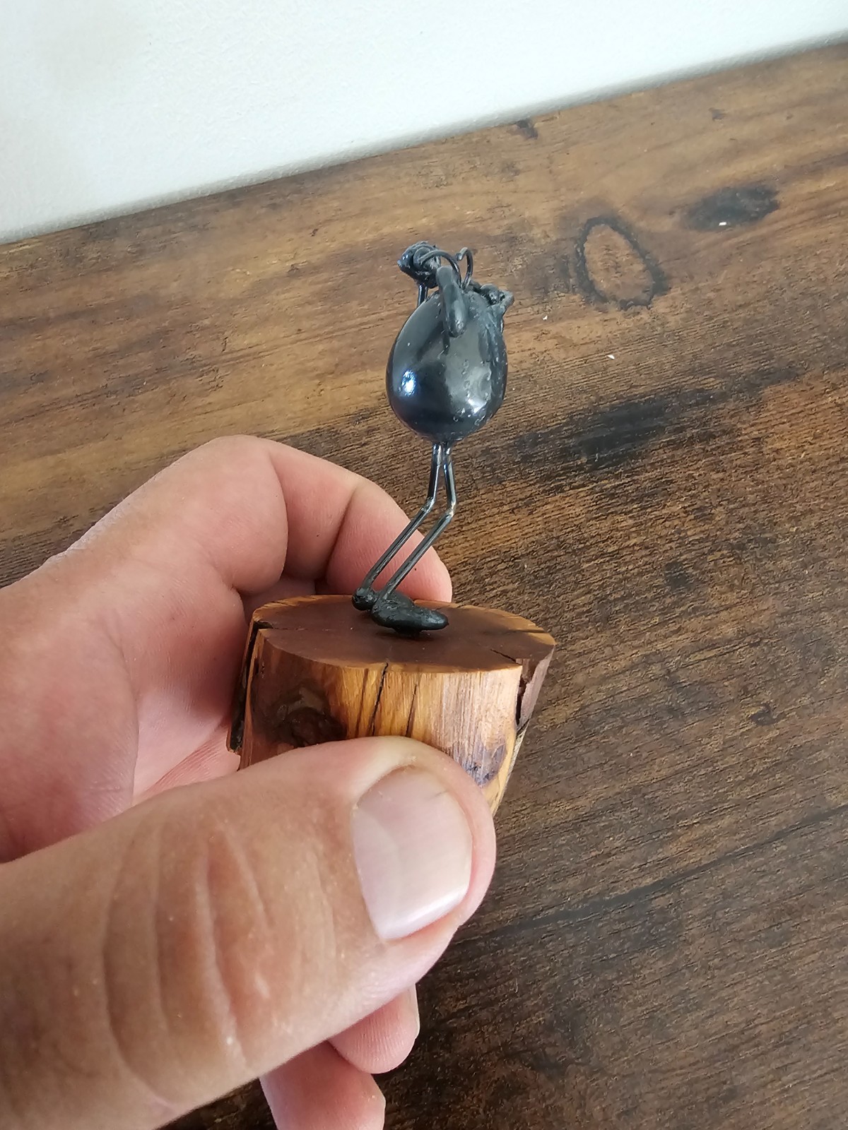 Original Old 1983 Flea Golf Player Greg Quayle Metal 4&Prime; Sculpture With Wood Base