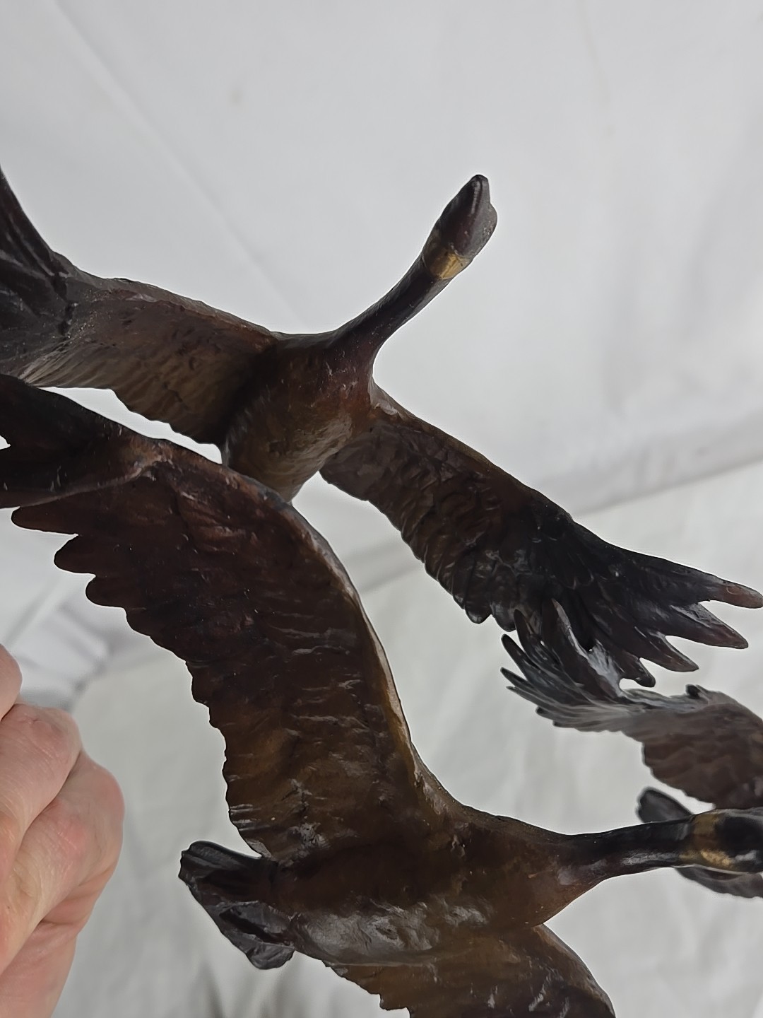 1983 Bronze Sculpture by Jonathan Bronson, « Autumn Flight » Canada Geese Flying