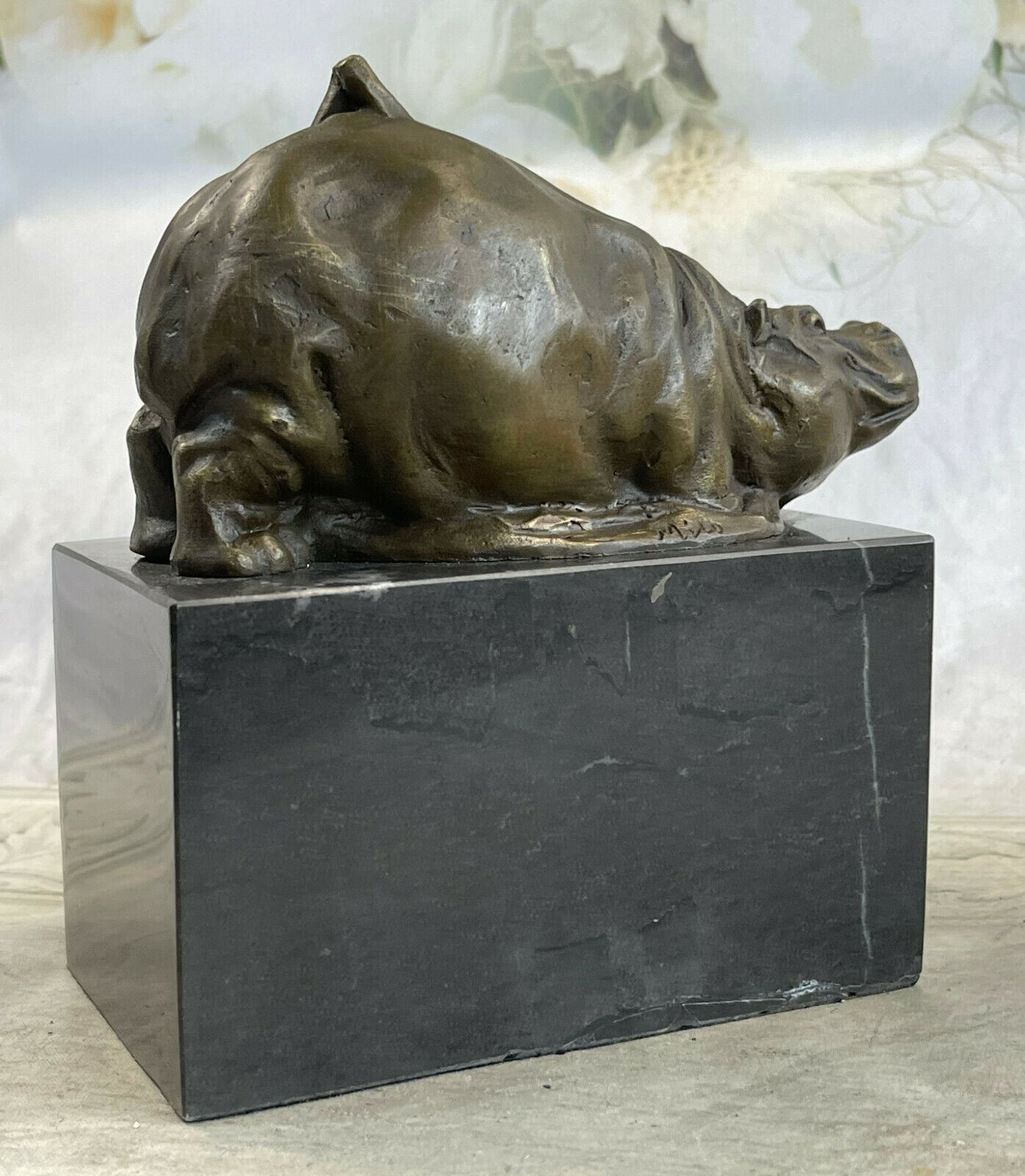Vintage Handmade Solid Bronze Casting Copper Lovely Mini Hippo Statue Figurine