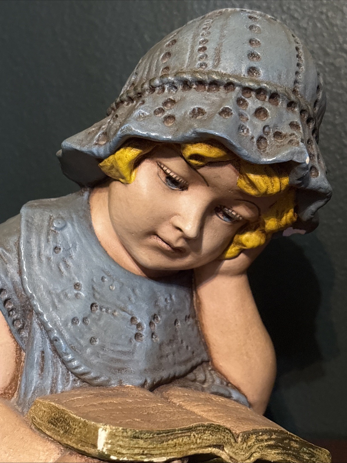 Vintage Victorian Girl Reading Book Beautiful & Colorful Statue Sculpture Art