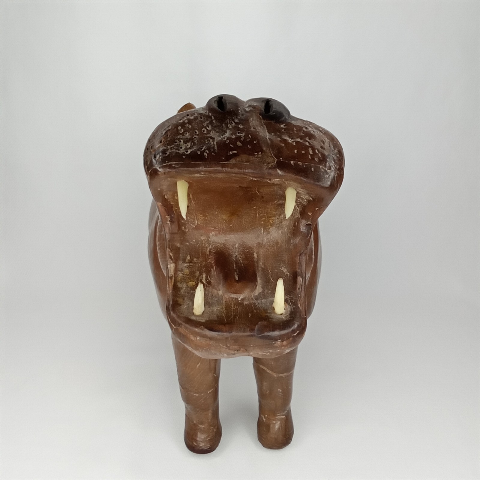 Mid Century 1960s Leather Clad Hippopotamus Artisanal Leatherwork New Arrival