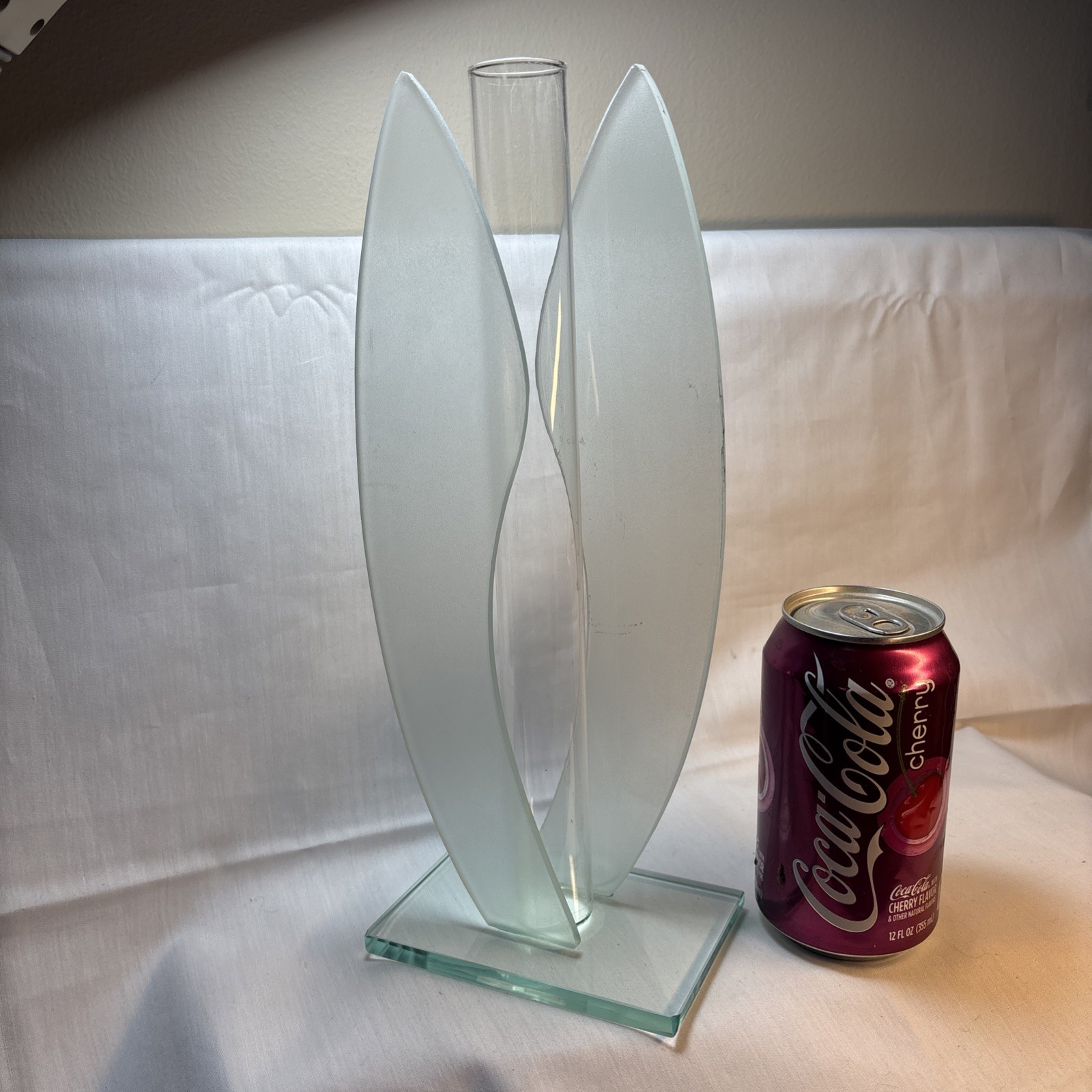 Retro Vintage Modernist Double Flames Sculpture Acid Glass Vase 12&Prime; Tall 2AA