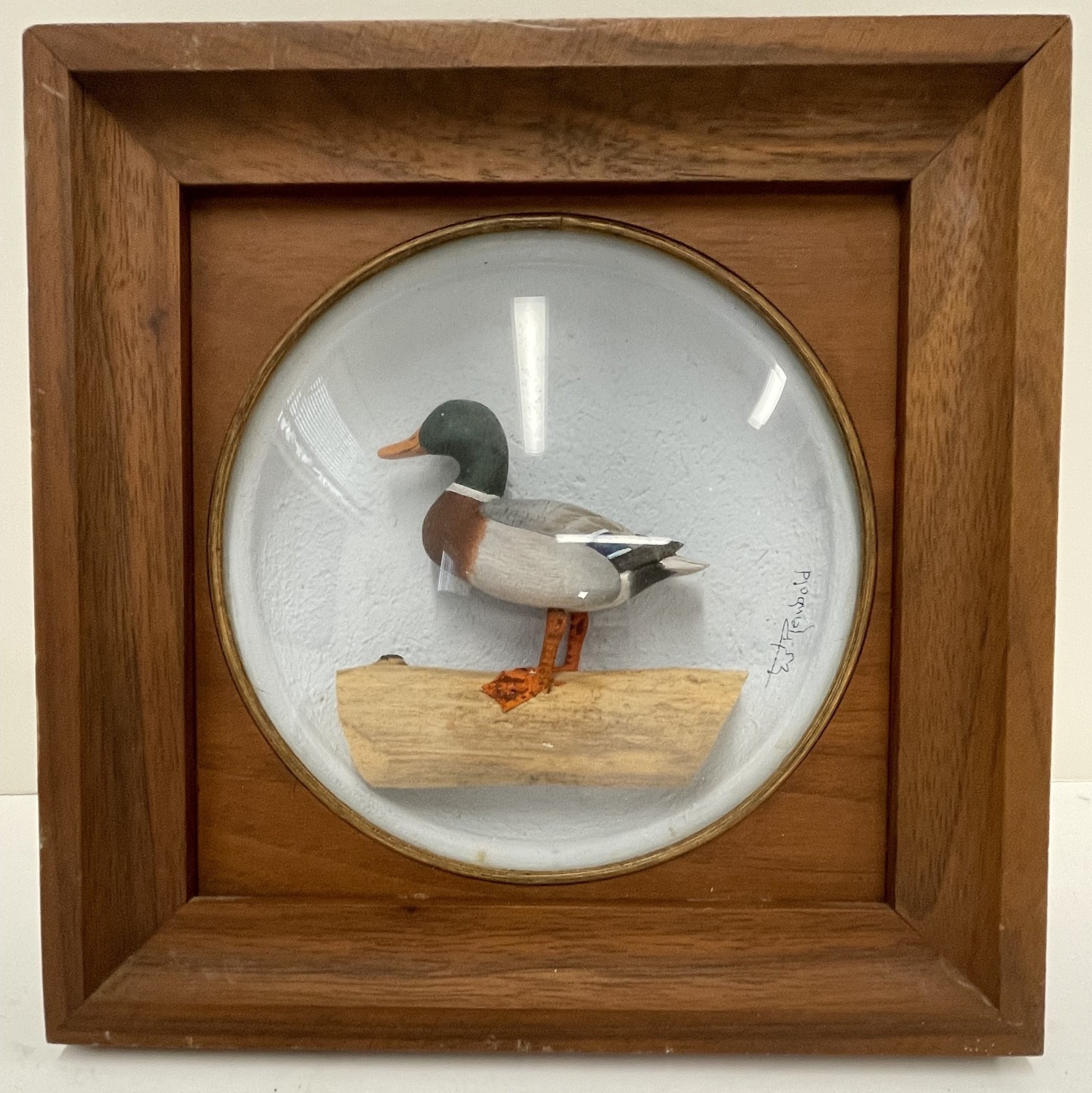 WILLIAM H. REINBOLD (1926 – 2018) CARVED MALLARD DUCK DIORAMA Framed 7.5×7.5