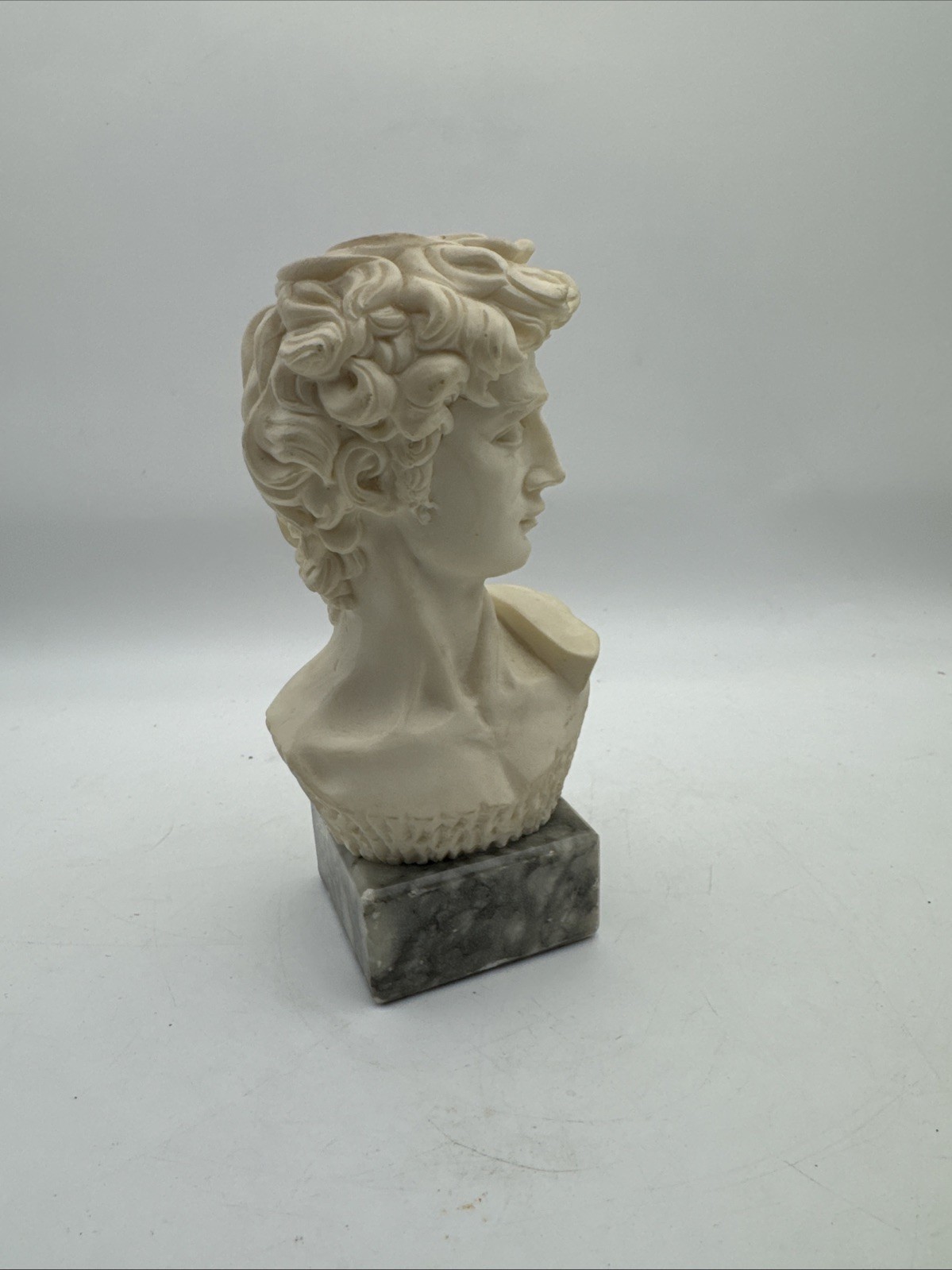 Vintage Michelangelo David Bust Carved Alabaster Marble Base 6,5