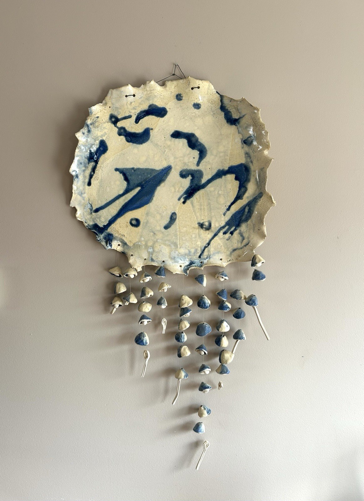 Large Vintage Hanging Ceramic Studio Wall Sculpture Wind Chime Artist Signed ‘86