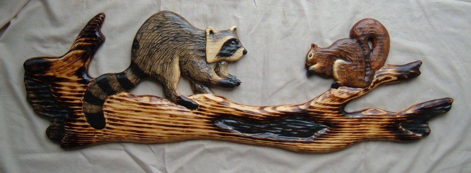 RACCOON & FOX SQUIRREL Chainsaw Cabin Decor Wall Art Wood Carving Hand Carved