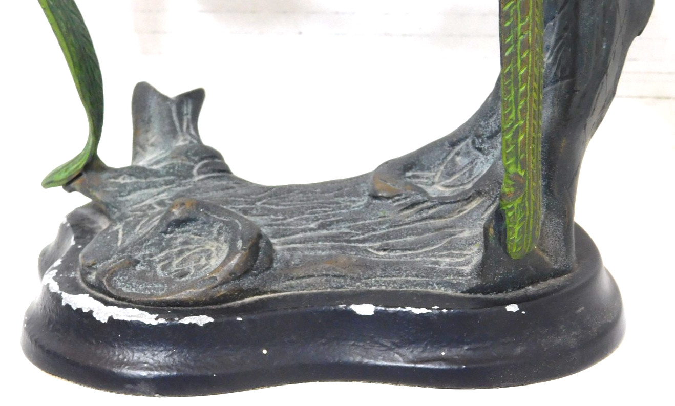 Rare Vintage Castilian Brass Green Parrots Sculpture on Metal Base