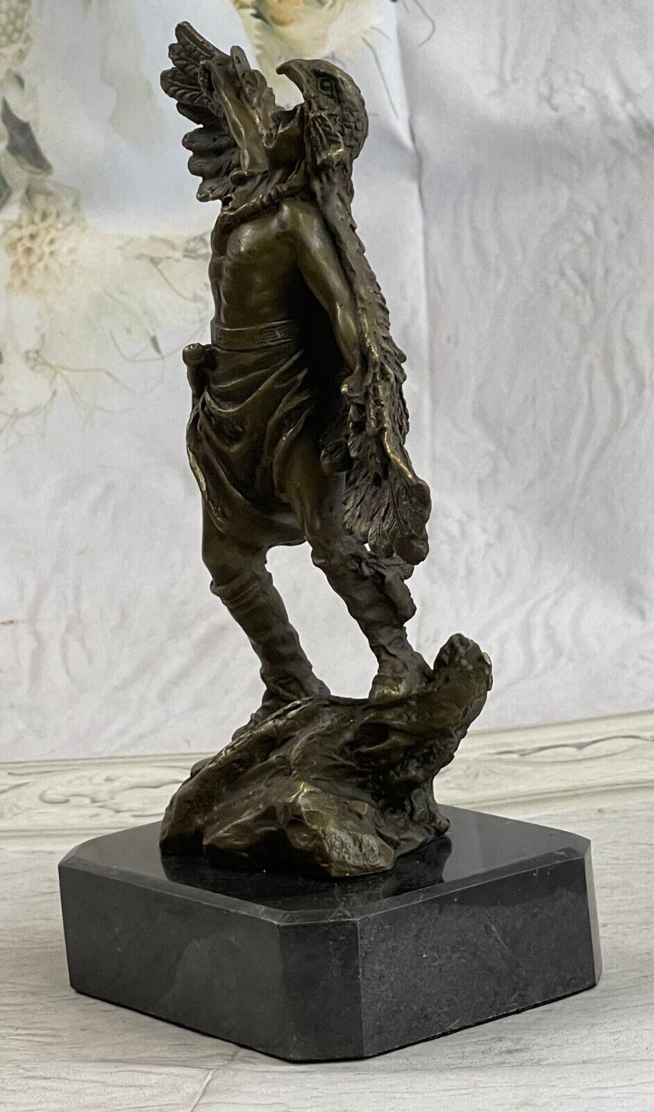 Native American Indian Warrior Chief Bronze Bust Sculpture Statue Figurine Art