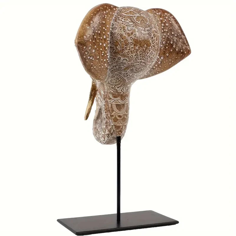 NEW 12&Prime; Elephant Bust African Native Style. Resin Figurine Sculpture 12hx7w