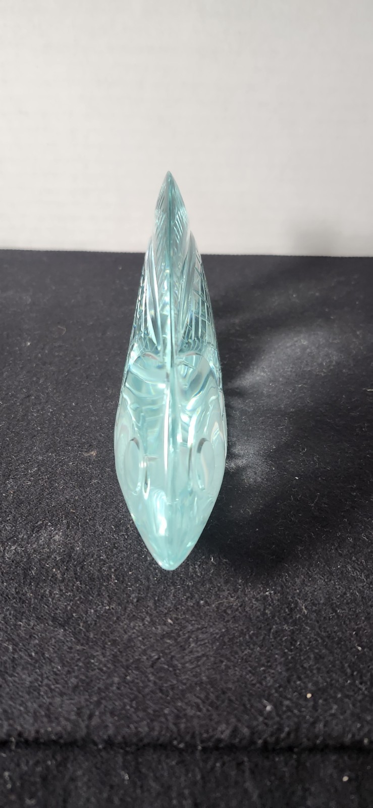 Carved Crystal Art Glass Fish Light Mint 3.75 X 7 Inches 1.75 Wide. Criss-cross