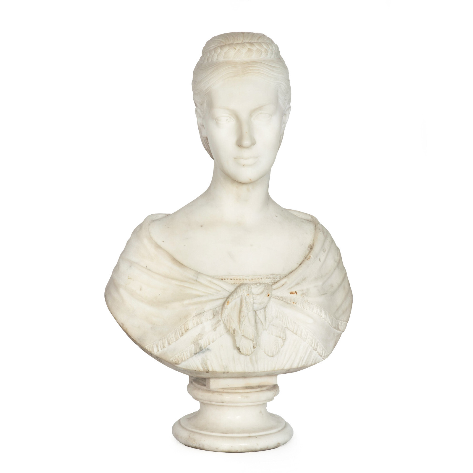 English Antique Marble Bust “Lady Layard” by John Warrington Wood ca. 1870
