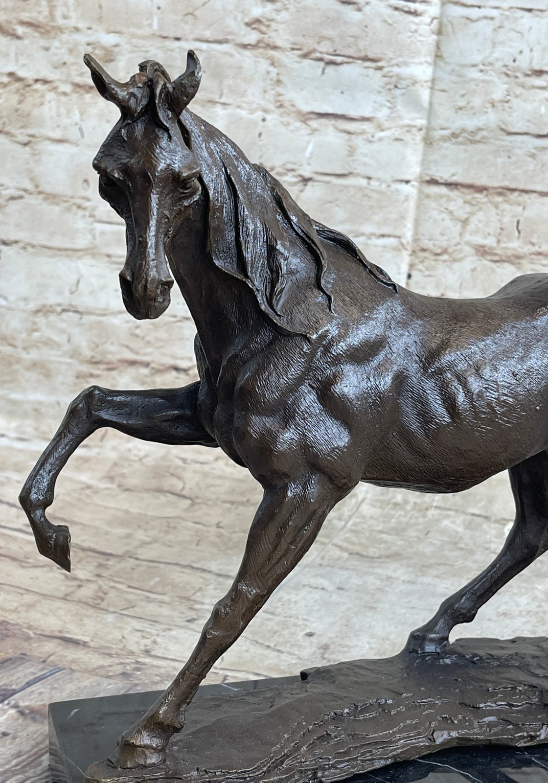 Trotting Horse Signed Original Bronze Sculpture Statue Marble Base Equestrian