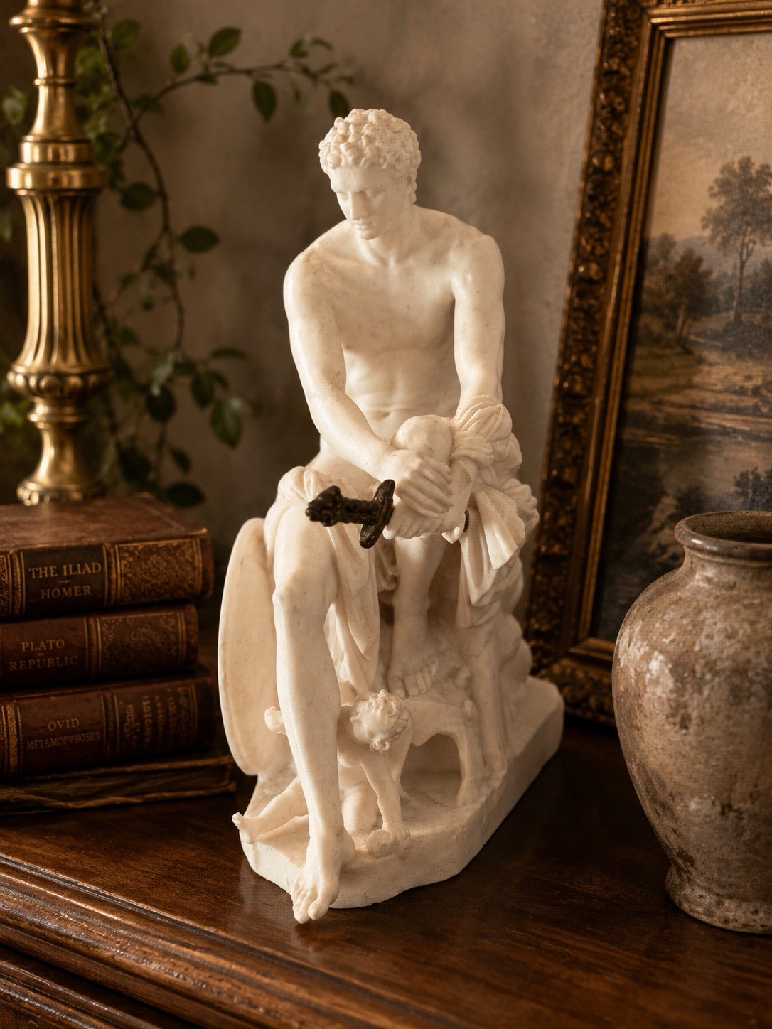 Vintage Alabaster Greek Statue Ares Mars God of War 10”