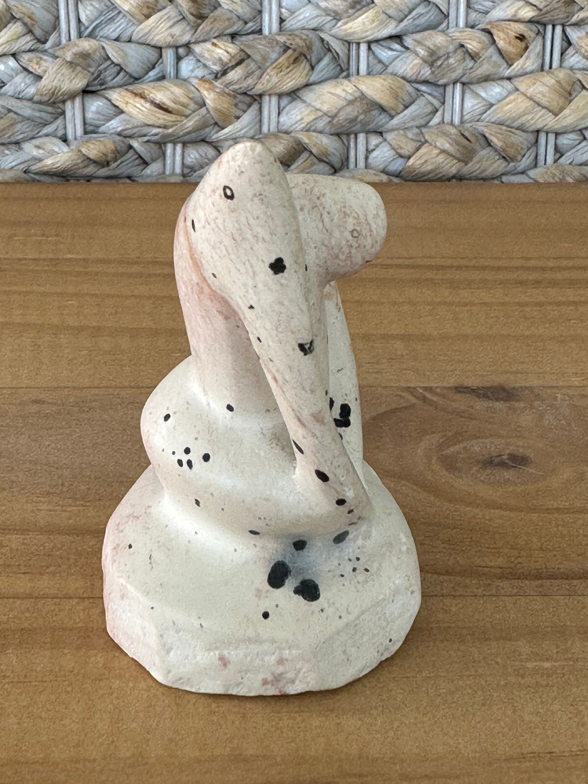 Abstract Modern Carved Stone Art Human Sculpture White With Black Specks 3.25”