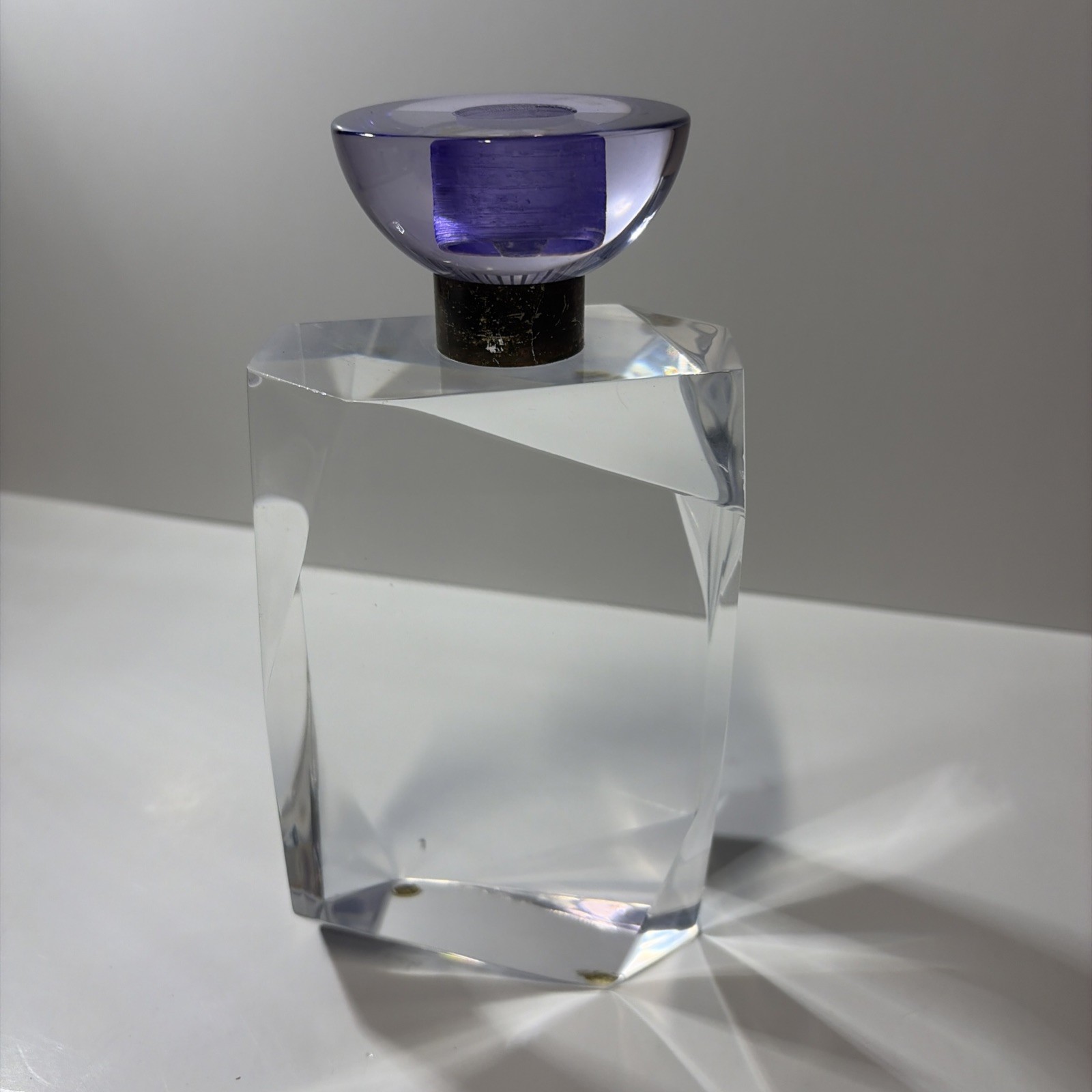 Signed B Rich Lucite Perfume Bottle Sculpture Purple Stopper 1980s MCM Art