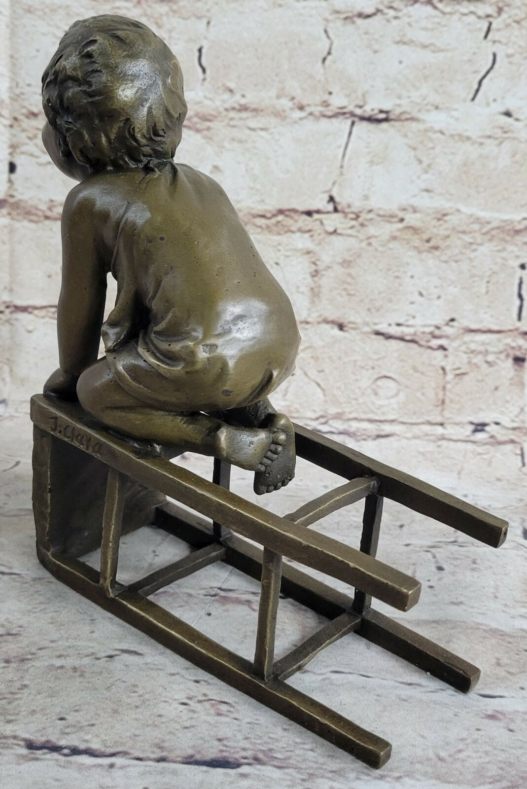 JUAN CLARA 1875-1958 SPANISH AMERICAN ART BRONZE STATUE GIRL STANDING ON CHAIR