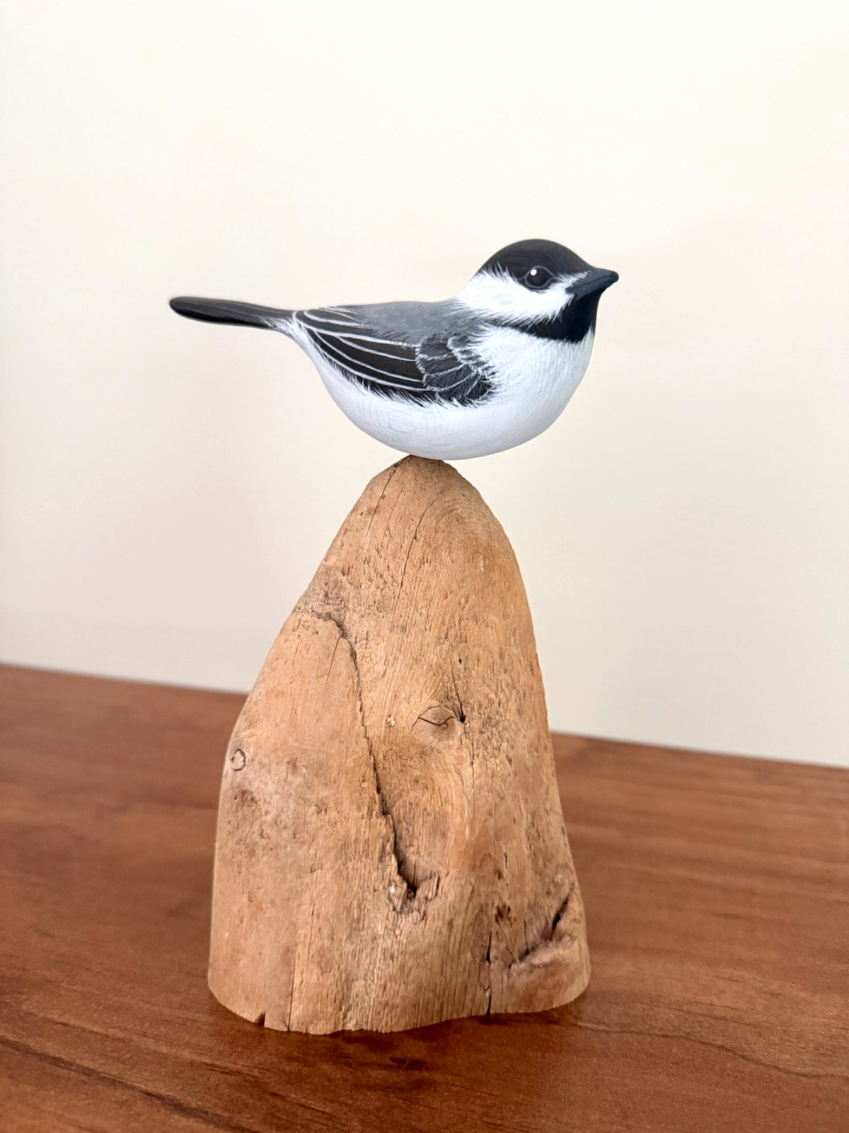 Hand Carved & Painted Black-Capped Chickadee Bird Sculpture Signed & Dated