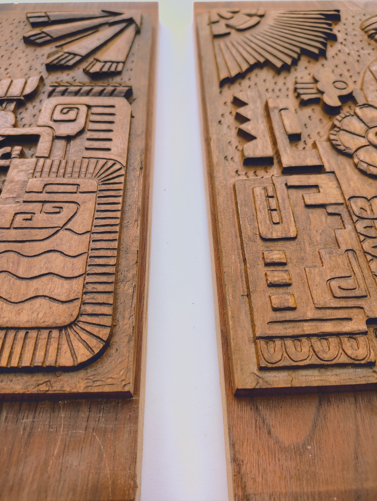 Jacques Schnier Carved Mayan Deco Sculptures Relief Vintage Pair