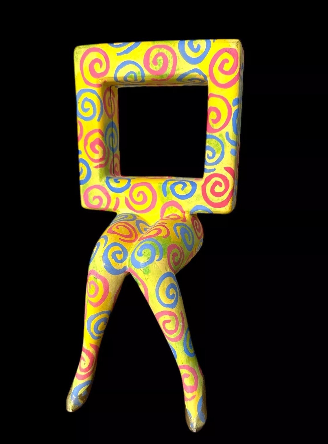 OOAK Outsider Folk Art Papier Mache Female Figure Photo Frame Sculpture Signed