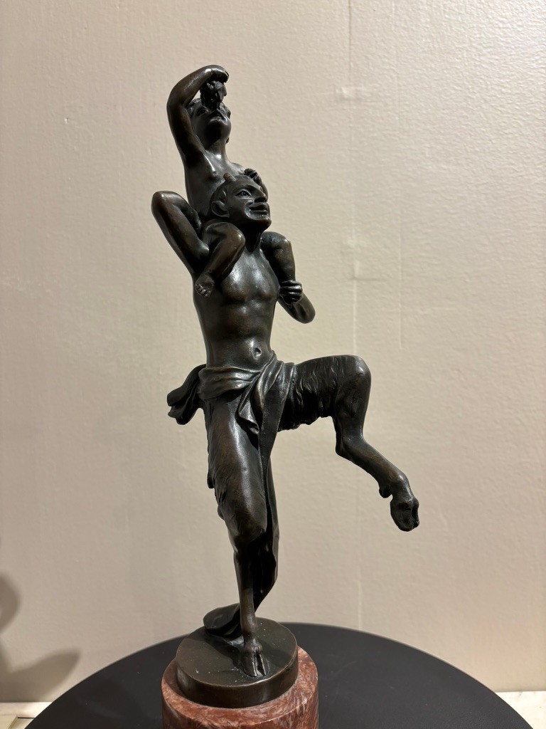 Bronze Satyr Carrying the Young Dionysus by Franz Bergman, Austria, Signed
