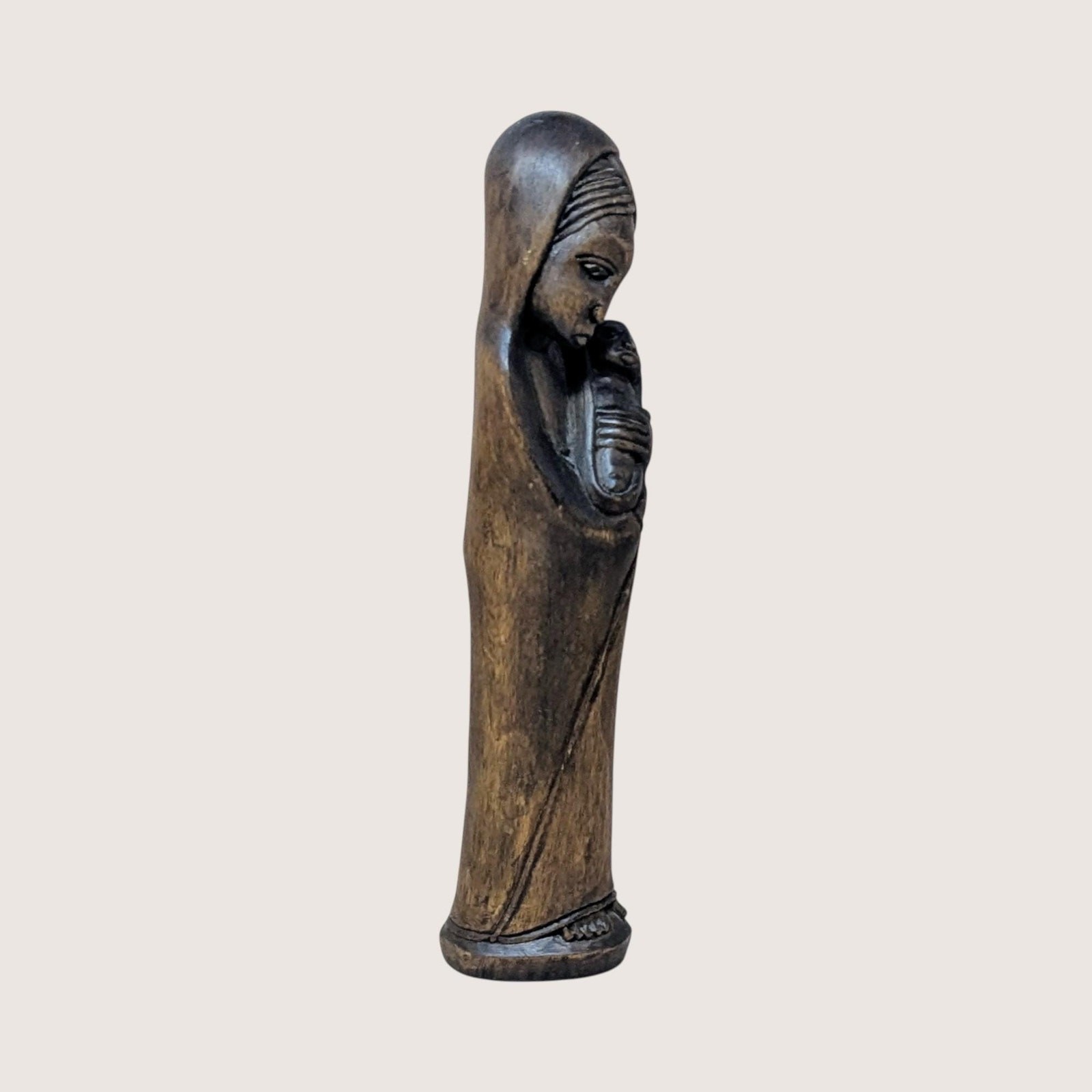 1960s Hand Carved Wood Madonna and Child Figurine