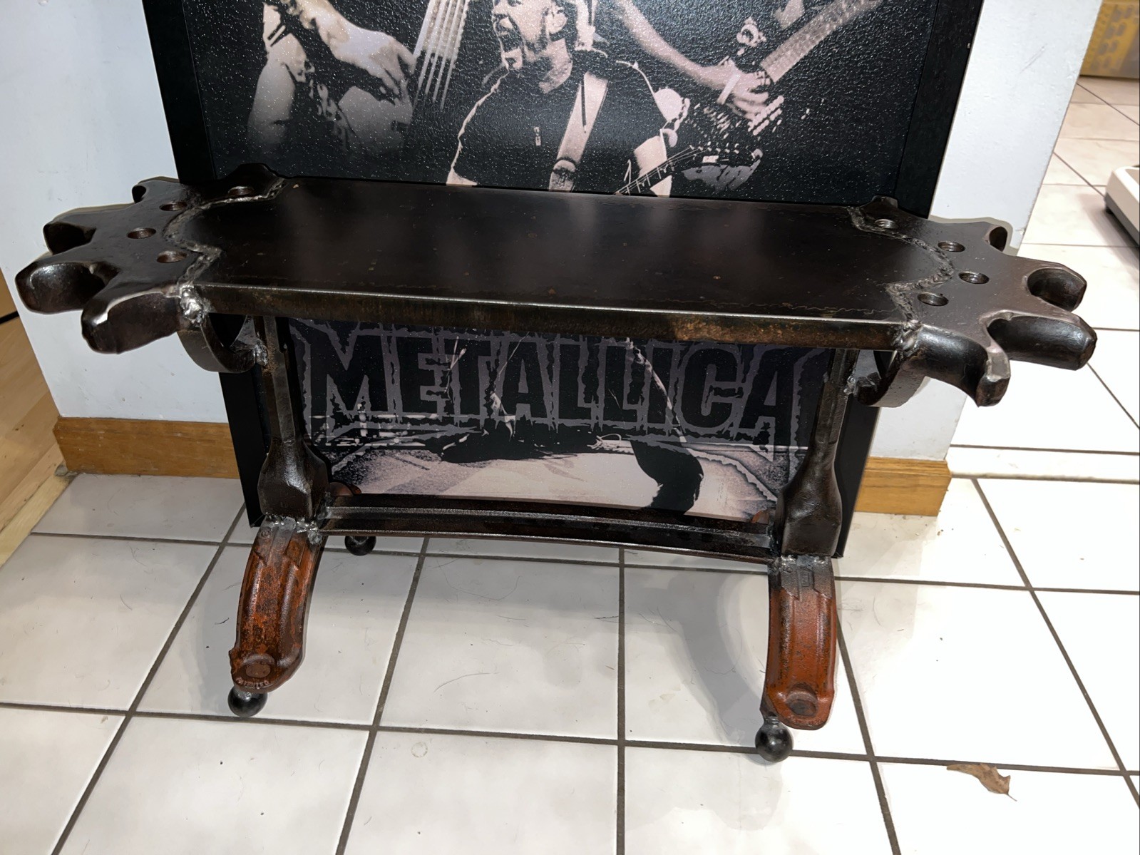Brutalist Cindy Wynn Small Industrial Steampunk Steel Metal Heavy Duty Bench