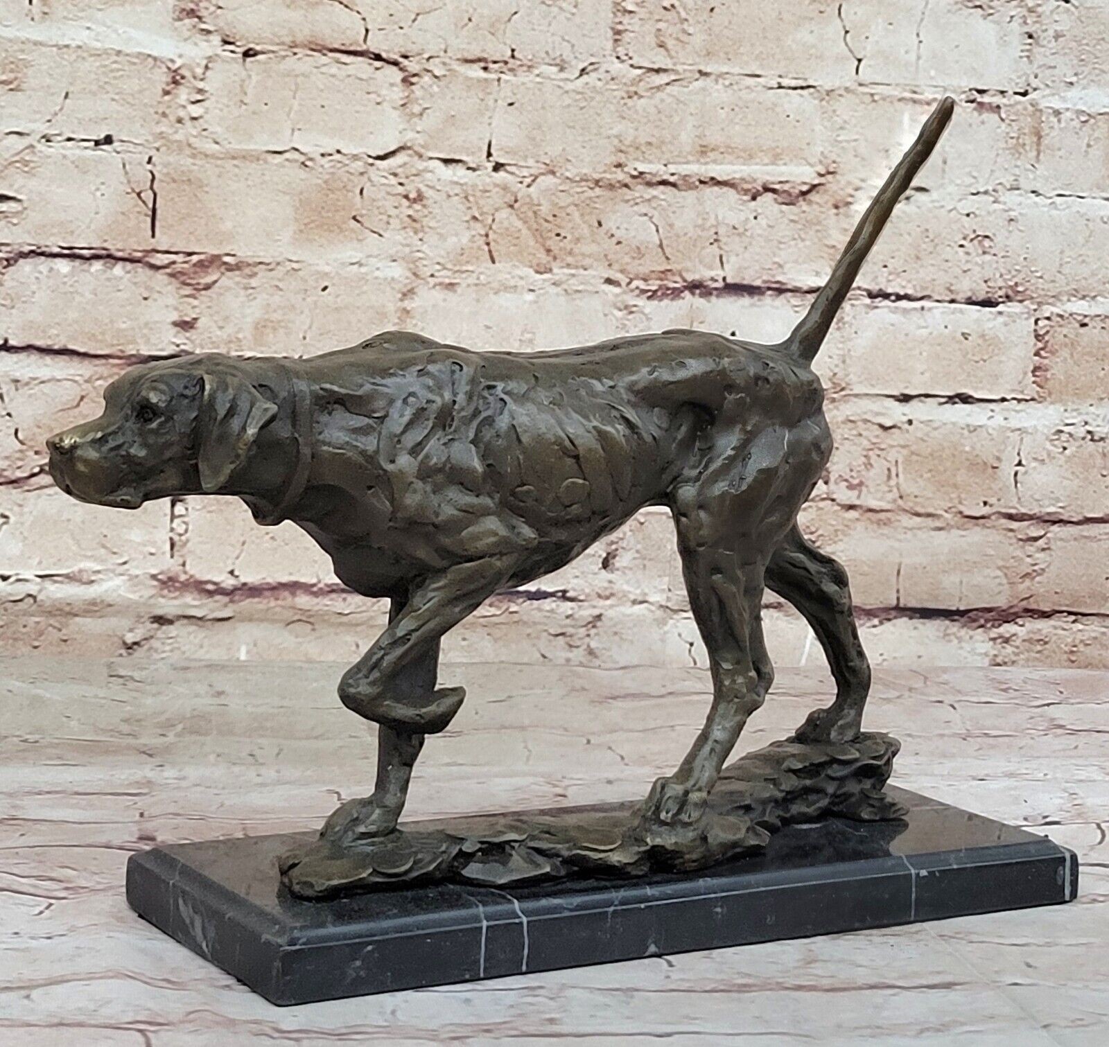 American Fox Hound Black Tan Virginia Dog Bookend Bronze Marble Base Art Figure